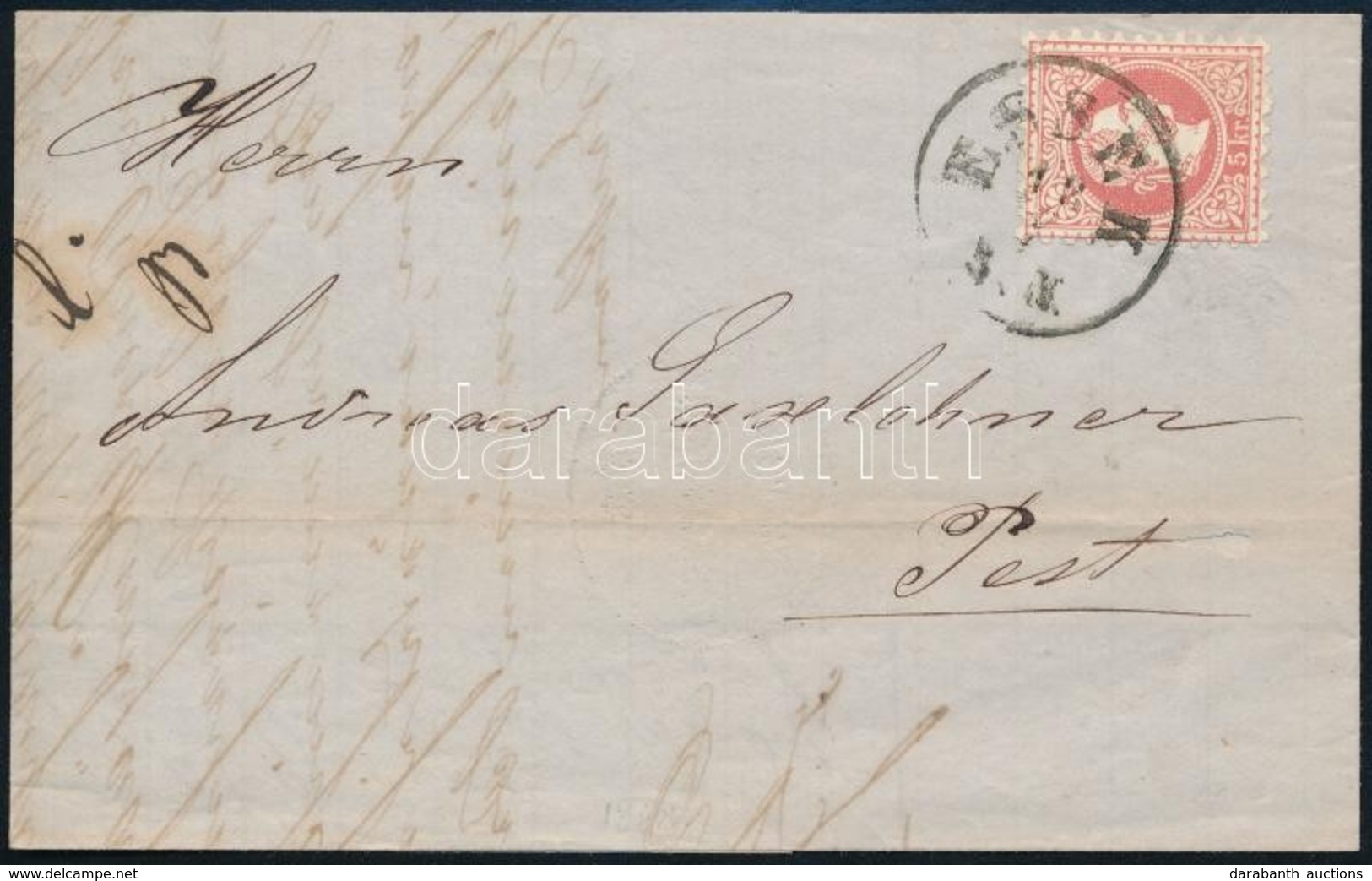 1868 5kr Levélen / On Cover 'ESSEK / 5 N.' - Pest - Sonstige & Ohne Zuordnung