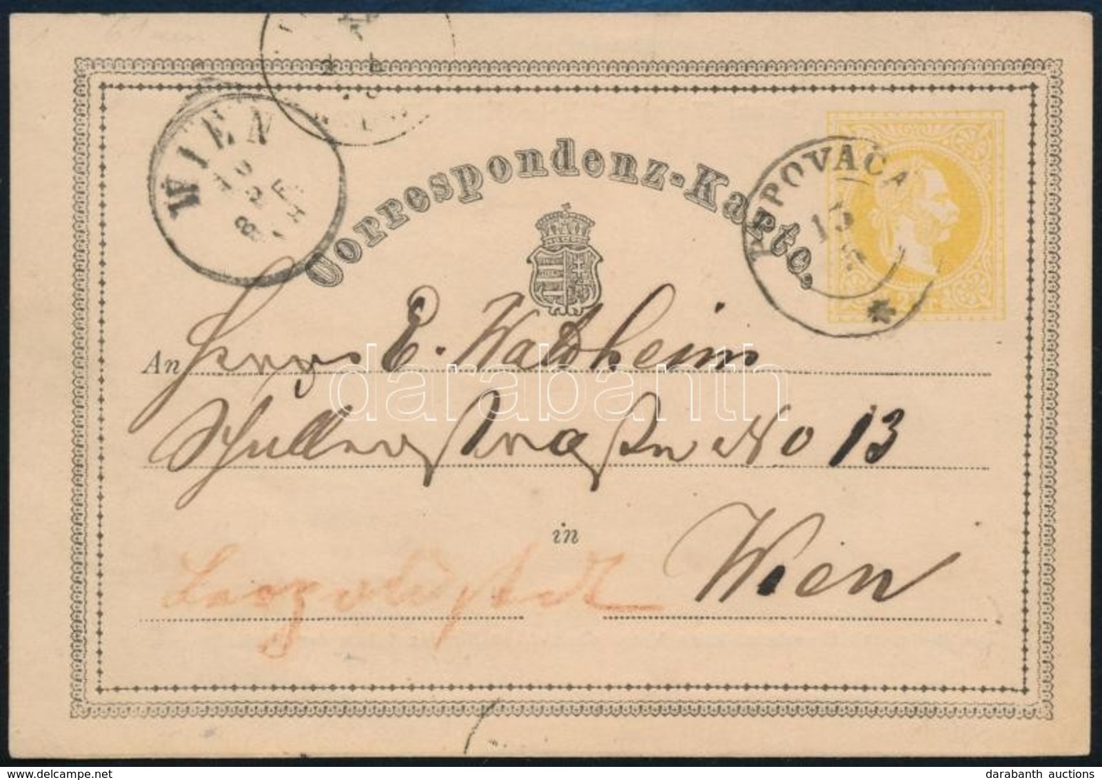 ~1870 Díjjegyes Levelezőlap 'POPOVACA' -'WIEN' - Otros & Sin Clasificación