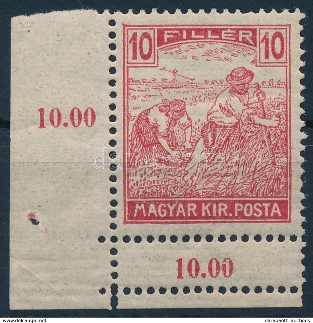 ** 1916 Arató 10f, Az ívszéli összegzési Szám Alul Kis üres Mezőben - Altri & Non Classificati