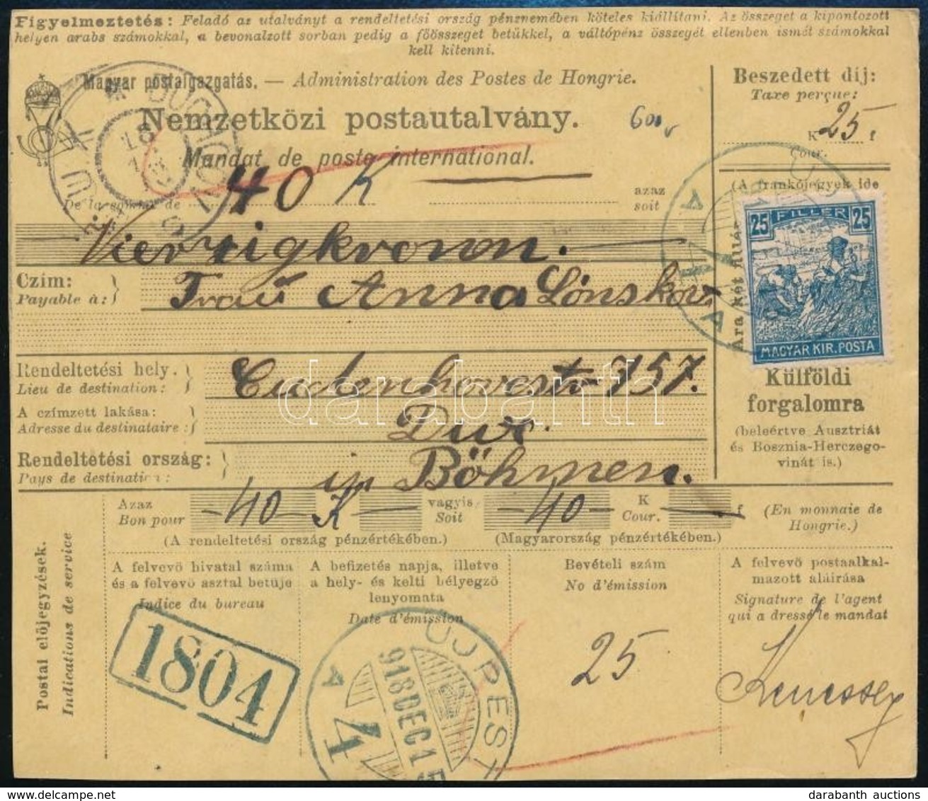 1918-1919 2 Db Nemzetközi Postautalvány - Sonstige & Ohne Zuordnung