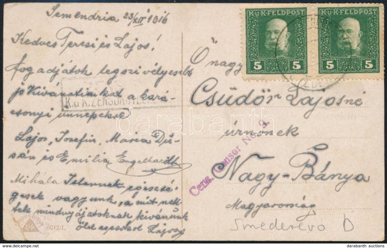 1916 Tábori Posta Képeslap 5h Pár Bérmentesítéssel / Field Postcard 'EP SMEDEREVO B' - Otros & Sin Clasificación