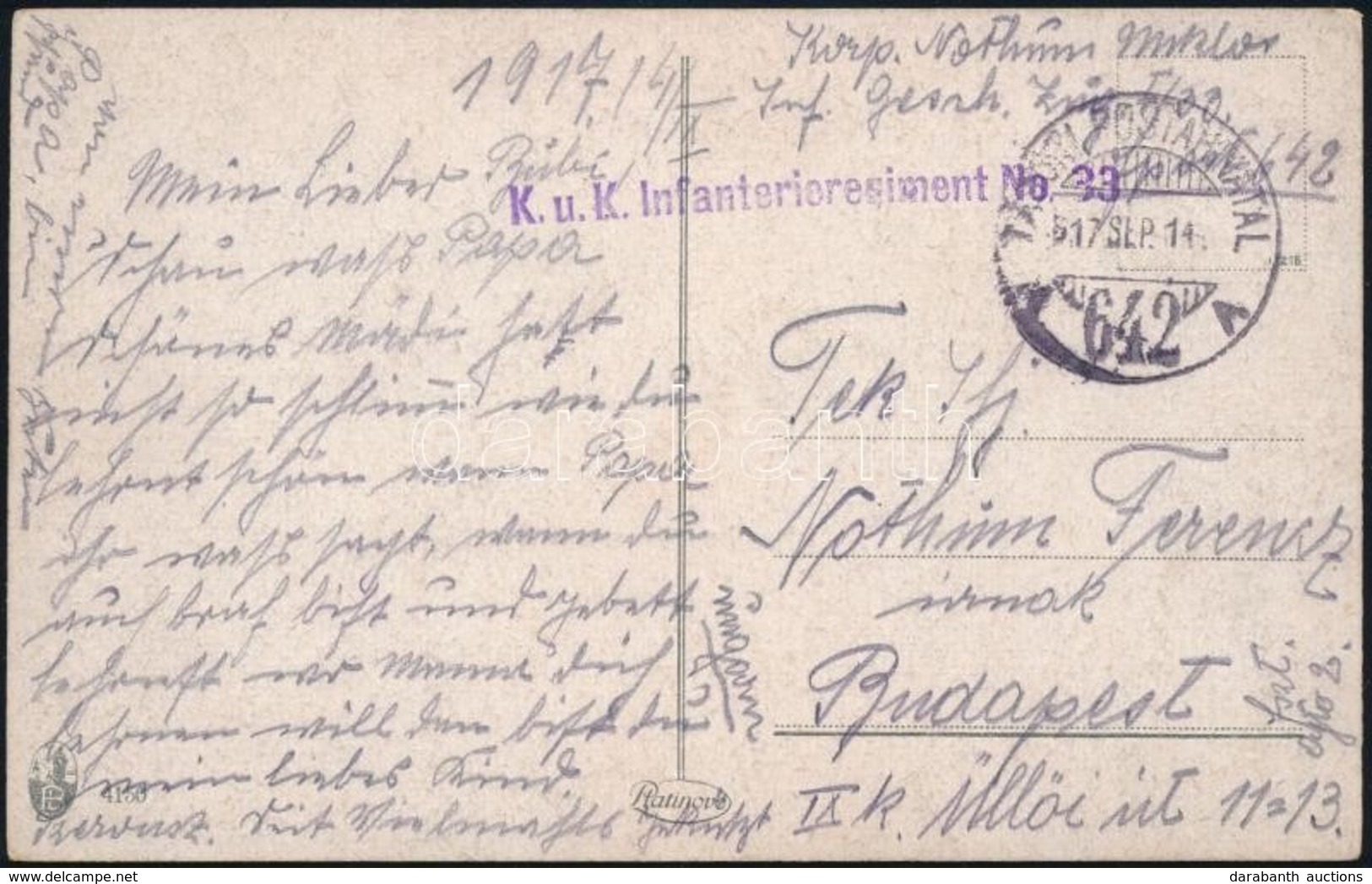 1917 Tábori Posta Képeslap 'K.u.k. Infanterieregiment No. 33.' + 'TP 642 A' - Otros & Sin Clasificación