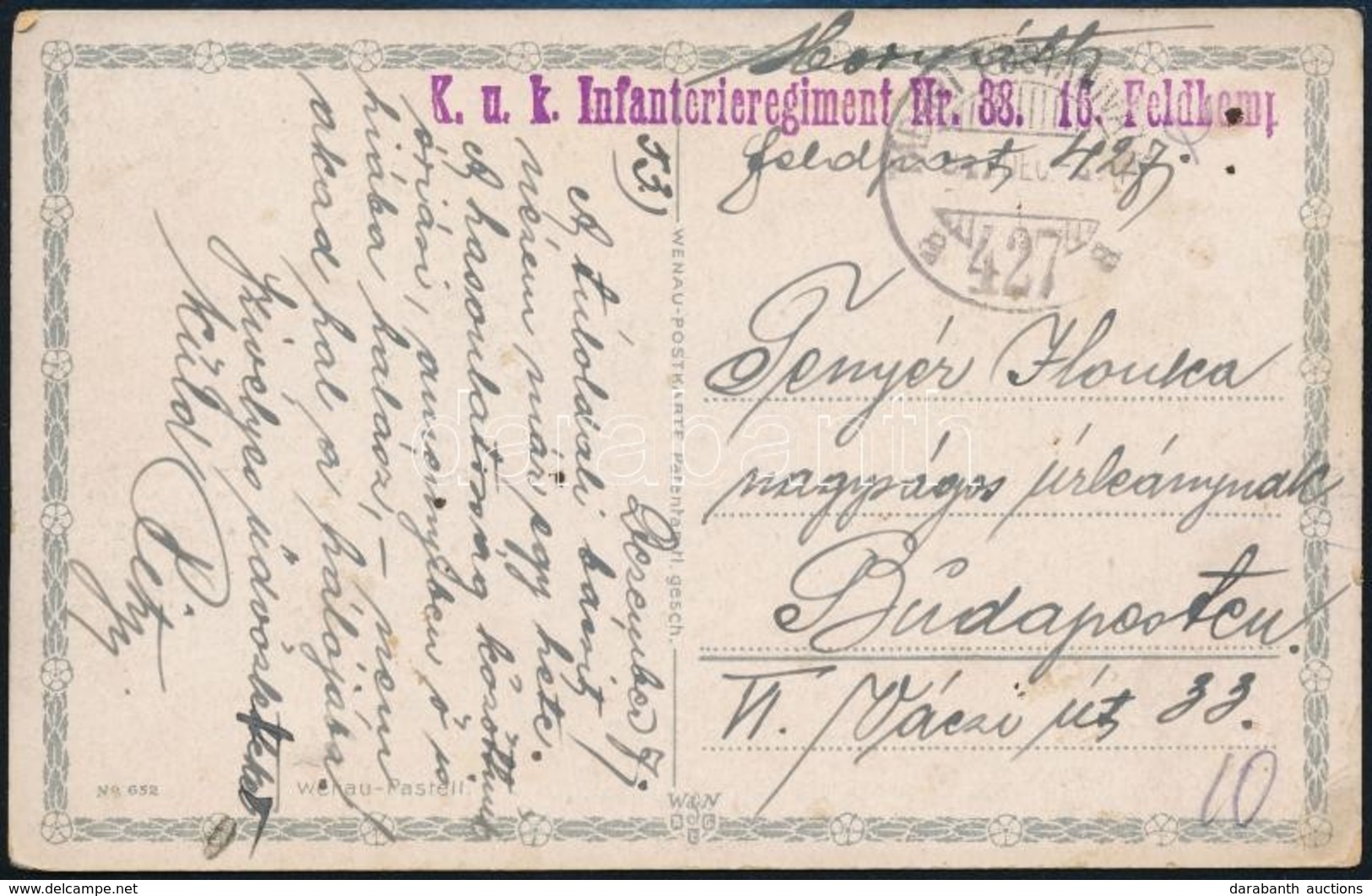 1917 Tábori Posta Képeslap / Field Postcard 'K.u.k. Infanterieregiment Nr.38. 16. Feldkomp' + 'TP 427 A' - Altri & Non Classificati