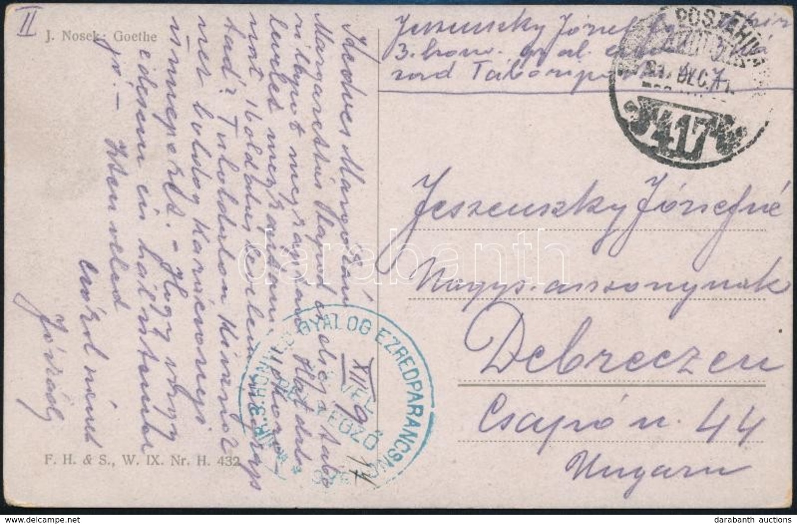 1917 Tábori Posta Képeslap / Field Postcard 'M.KIR. 3. HONVÉD GYALOG EZREDPARANCSNOKSÁG' + 'TP 417' - Otros & Sin Clasificación