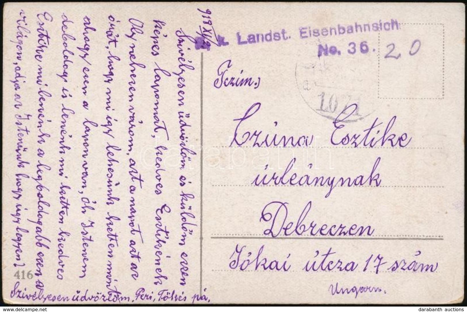 1918 Tábori Posta Képeslap Romániából / Field Postcard From Romania 'K.k. Landst. Eisenbahnsich...' + '1071 A' - Altri & Non Classificati