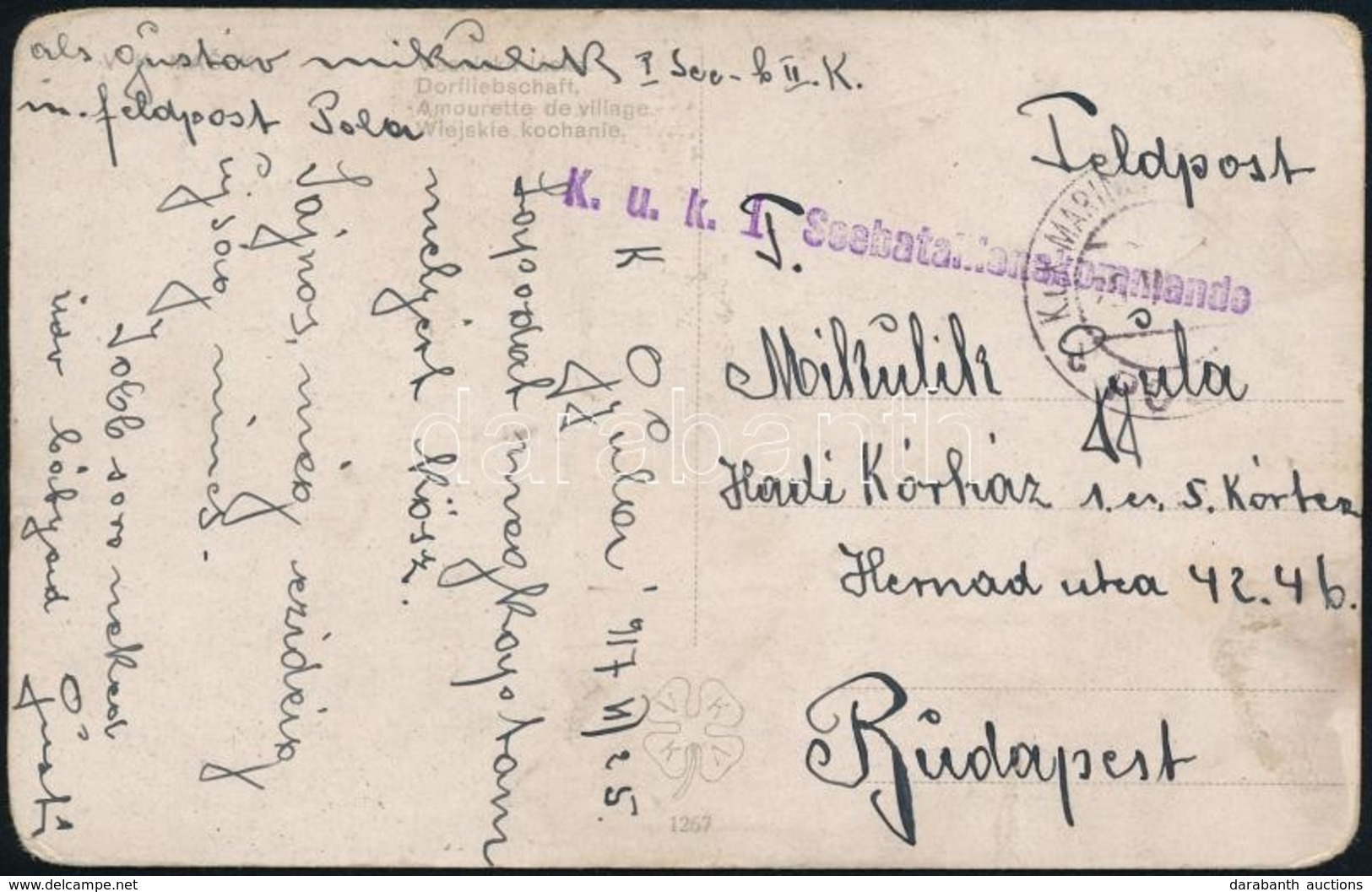 1917 Képeslap / Postcard 'K.u.k. I. Seebatallionskommando' + 'MFP POLA D' - Otros & Sin Clasificación