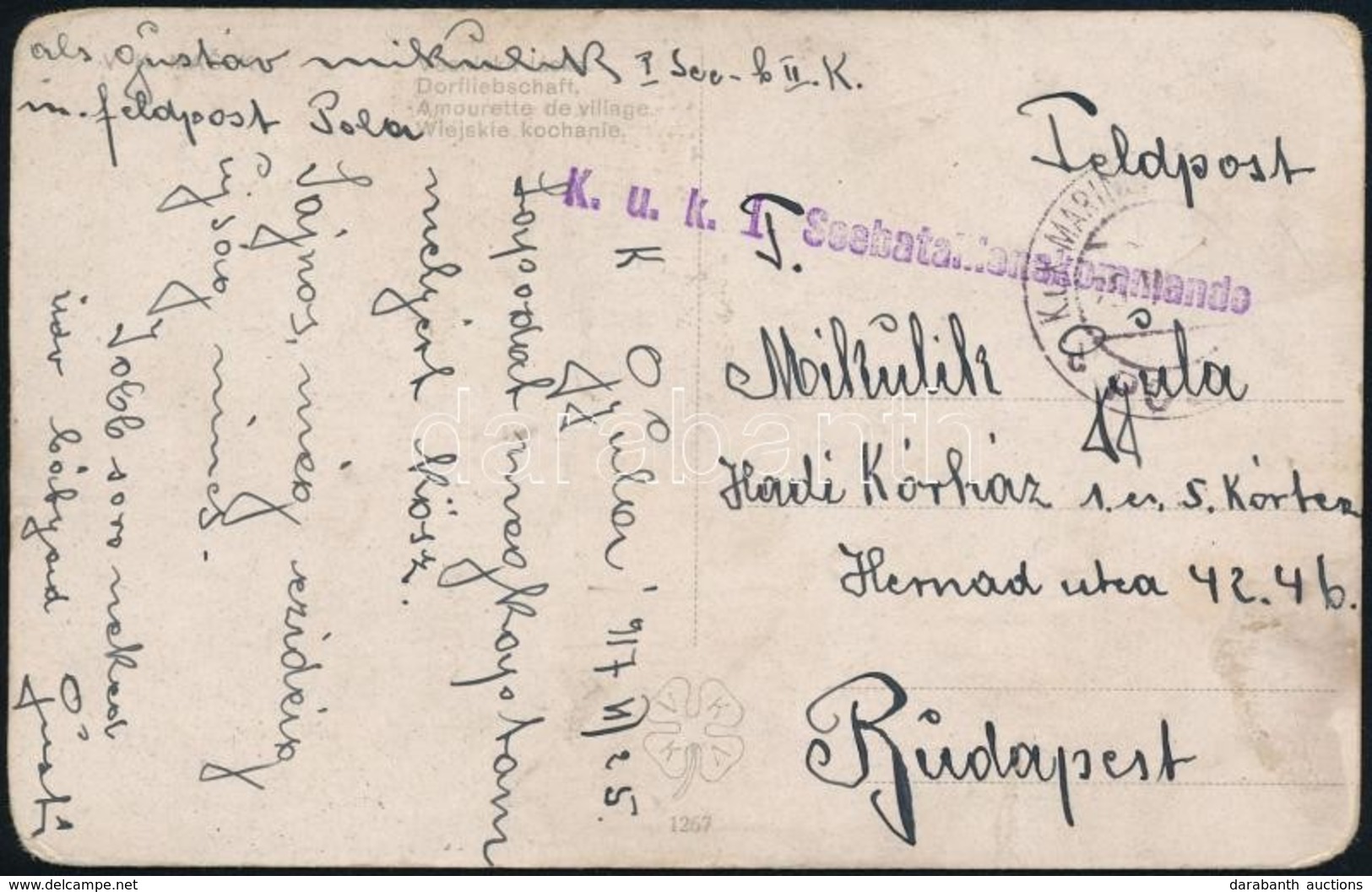 1917 Képeslap / Postcard 'K.u.k. I. Seebatallionskommando' + 'MFP POLA D' - Altri & Non Classificati