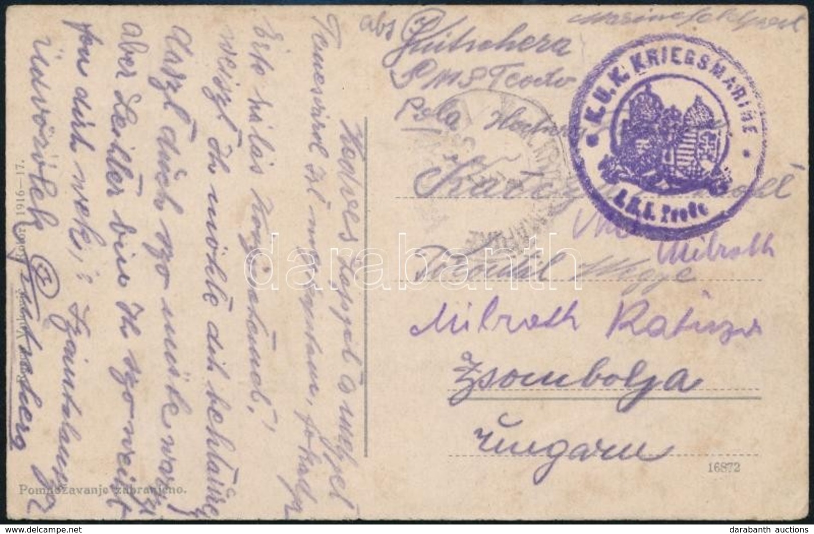 1917 Tábori Posta Képeslap Hajópostával 'S.M.S. TEODO' + 'K.u.K. KRIEGSMARINE MONARCH' - Sonstige & Ohne Zuordnung