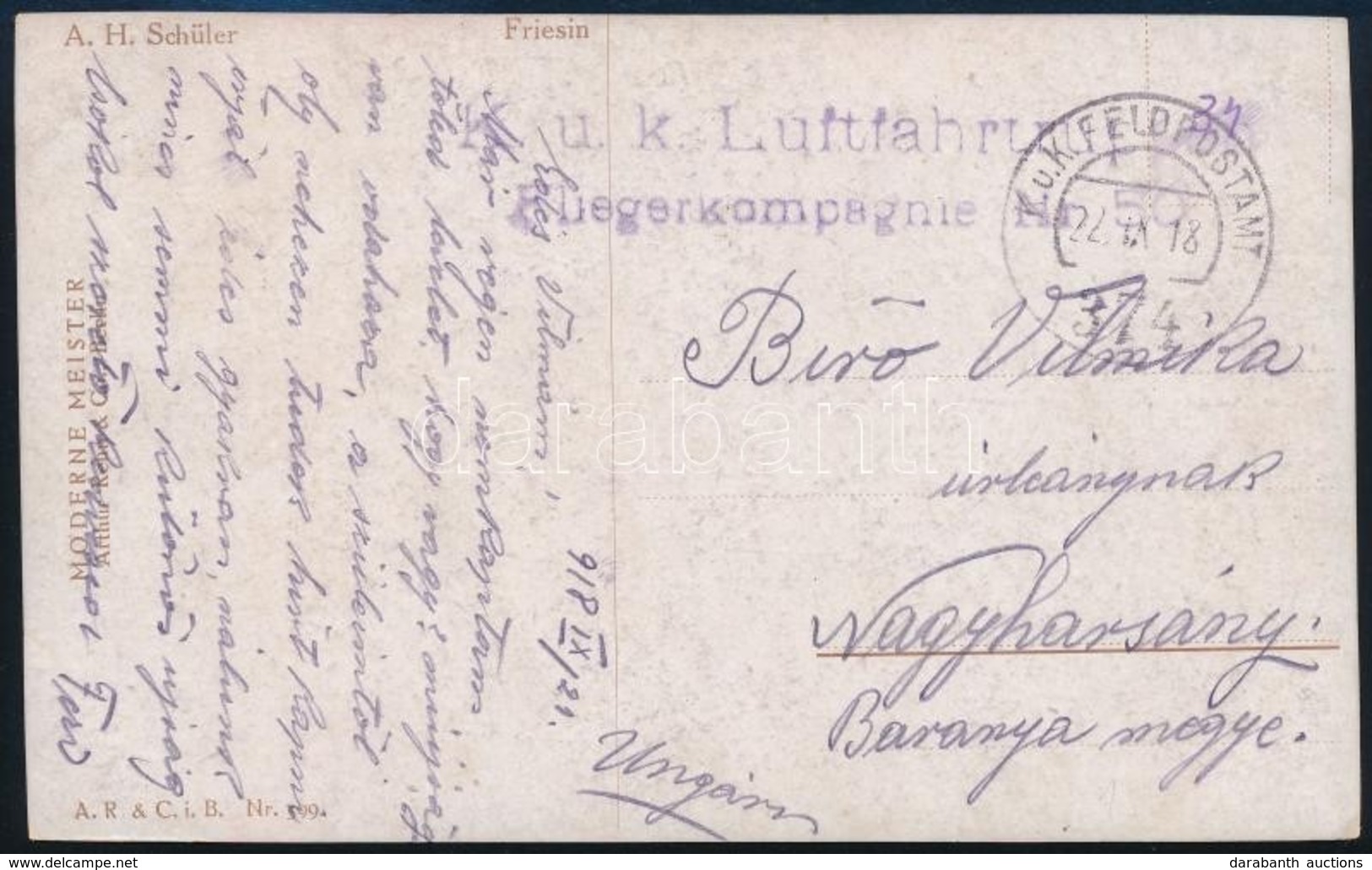 1918 Képeslap / Postcard 'K.u.k. Luftfahrtruppen Fliegerkompagnie Nr. 50.' + 'FP 374' - Otros & Sin Clasificación