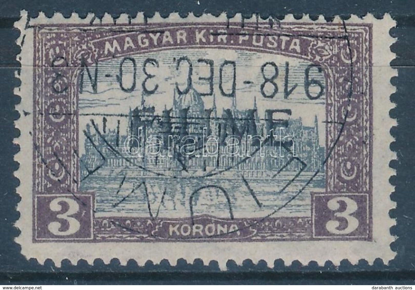 O Fiume 1918 Parlament 3K Kézi IV. Felülnyomással, Bodor Vizsgálójellel. Certificate: Bodor (**200.000) - Altri & Non Classificati