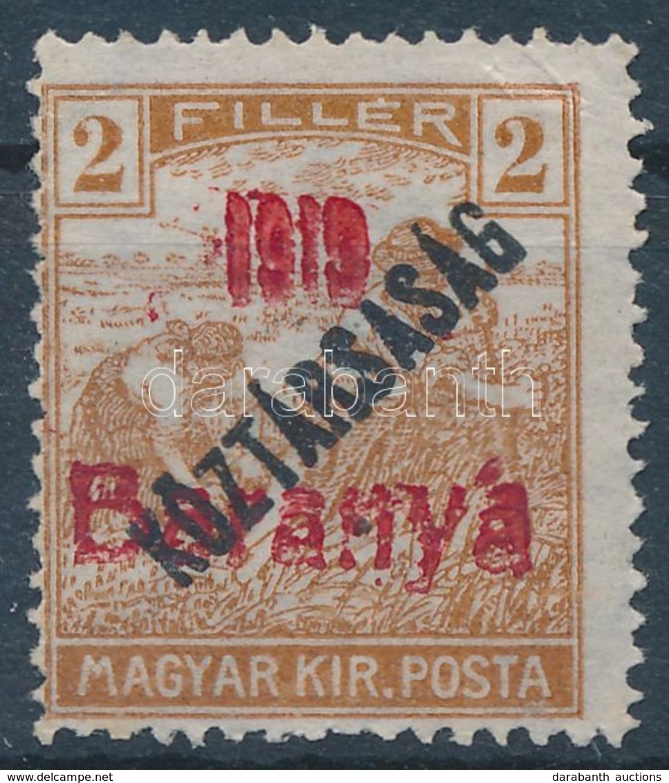 (*) Baranya I. 1919 Arató/Köztársaság 20f Vörös Felülnyomással Próbanyomat, Garancia Nélkül (**30.000) - Otros & Sin Clasificación