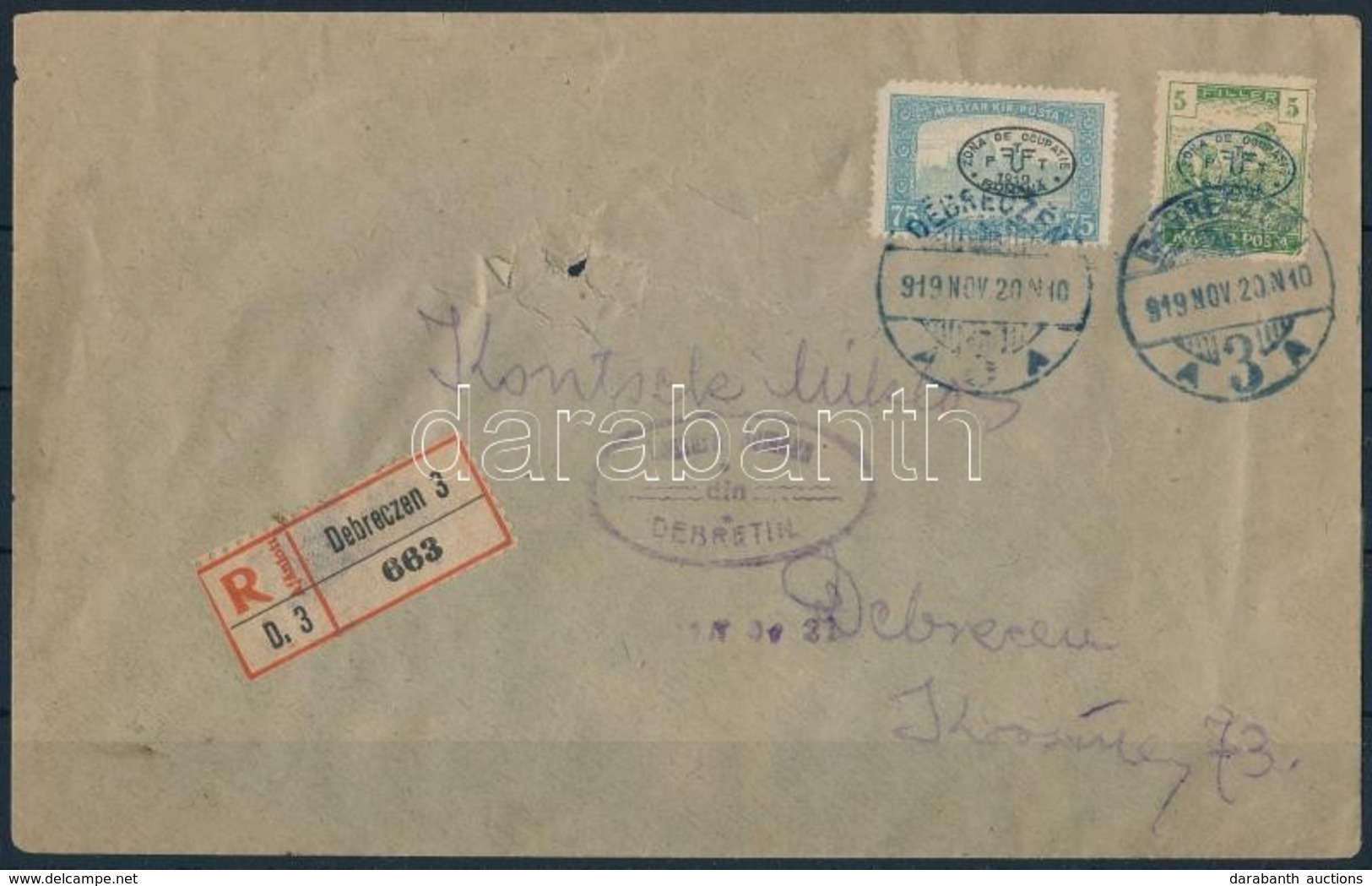 Debrecen I. 1919 Helyi Ajánlott Levél, Garancia Nélkül (szakadt Boríték) - Sonstige & Ohne Zuordnung