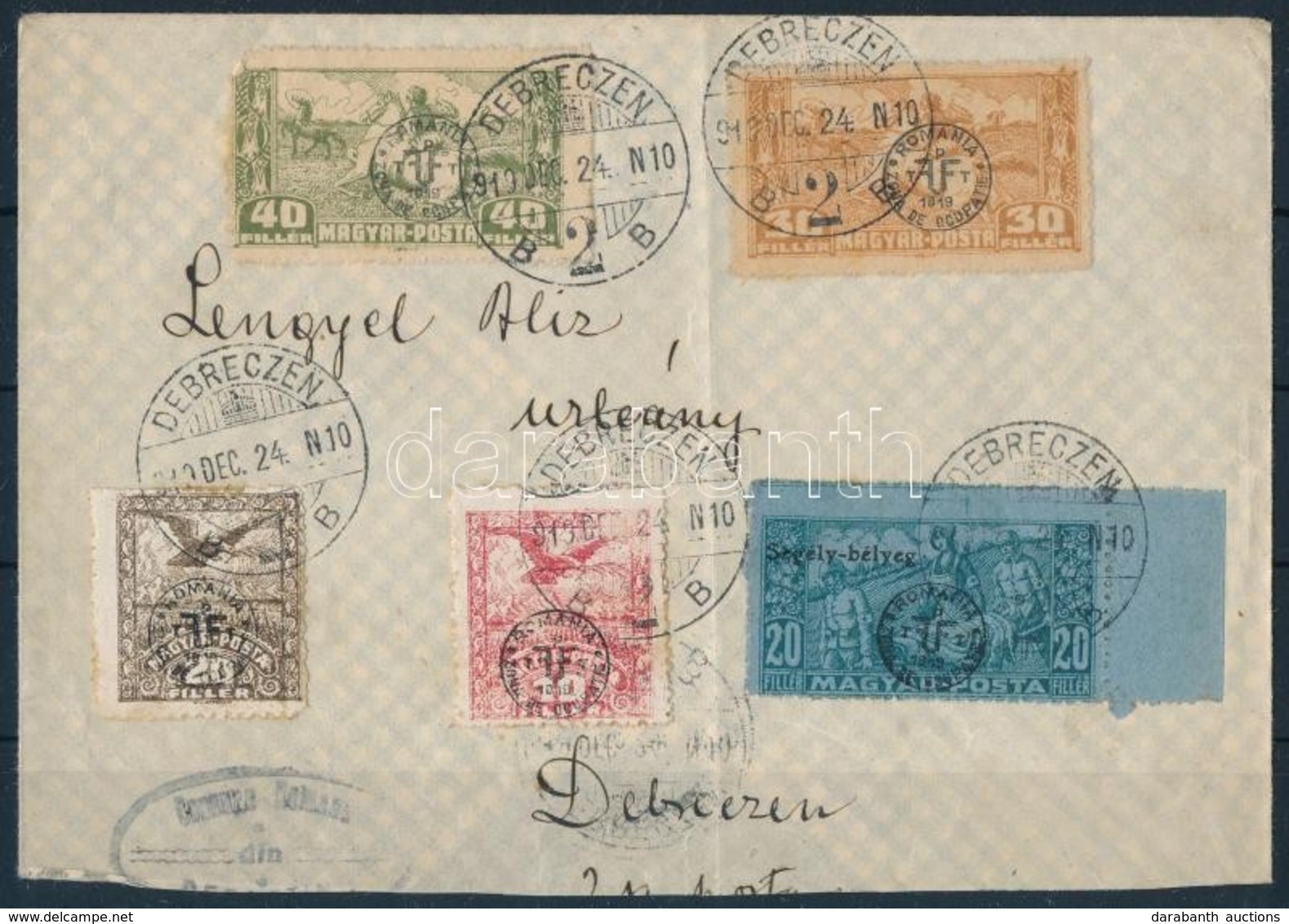 Debrecen II. 1919 Helyi Levél öt Klf értékkel Feladva, Az Egyik Segélybélyeg, Garancia Nélkül - Sonstige & Ohne Zuordnung