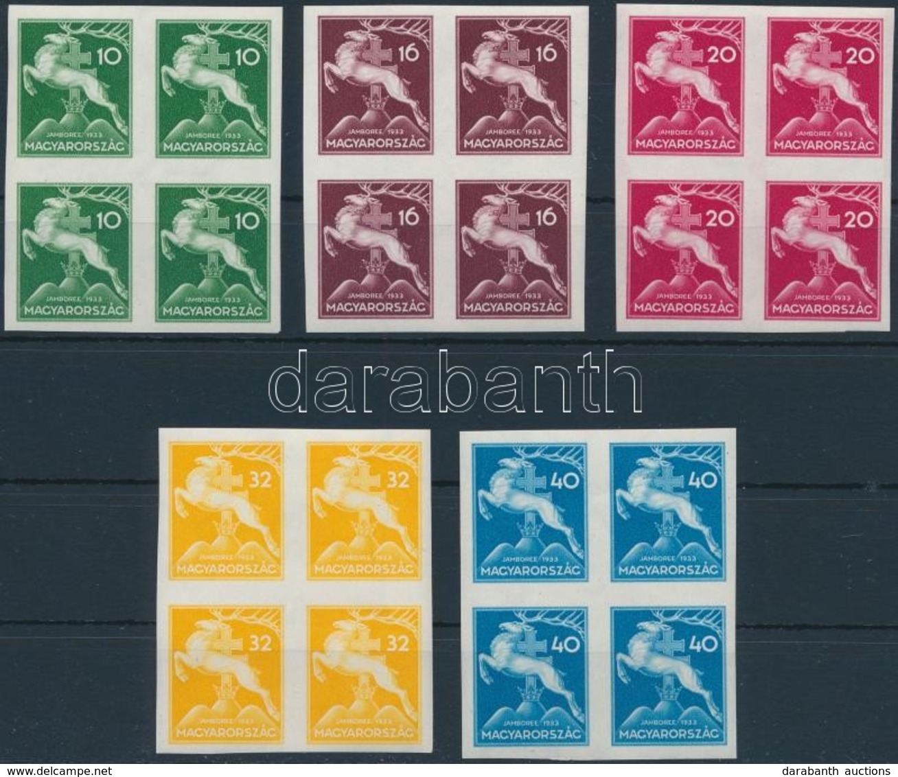 ** 1933 Cserkész Vágott Sor Négyes Tömbökben (160.000) / Mi 511-515 Imperforate Blocks Of 4 - Otros & Sin Clasificación