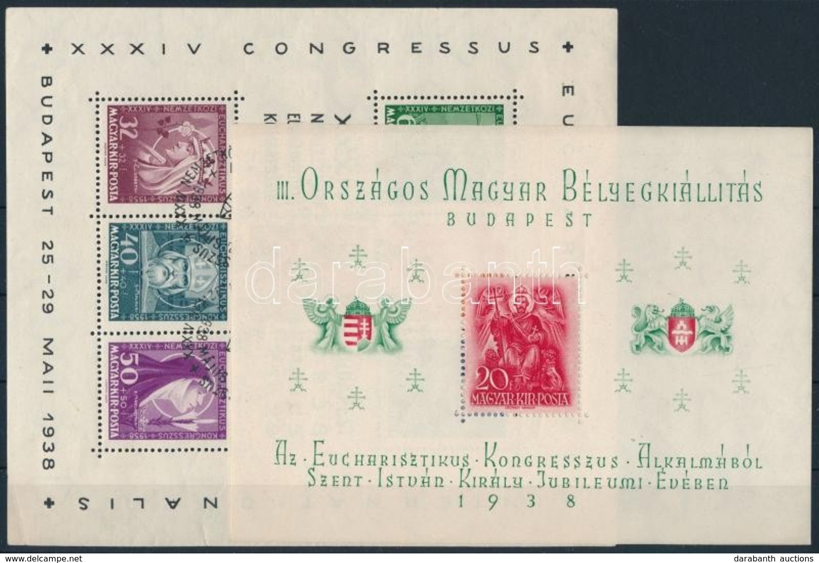 ** 1938 Jó Minőségű Postatiszta ORBÉK Blokk + Bélyegzett Eucharisztikus Blokk Kis Hibákkal - Altri & Non Classificati