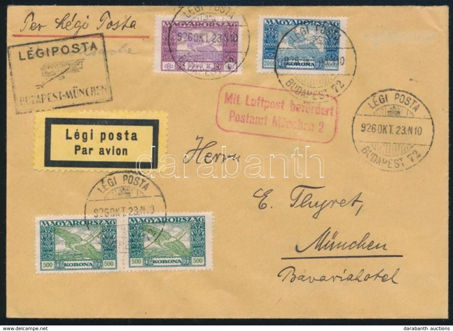 1926 Nyomtatvány Münchenbe 'LÉGIPOSTA BUDAPEST-MÜNCHEN' Légi Irányító Bélyegzéssel / Airmail Printed Matter To Germany W - Altri & Non Classificati