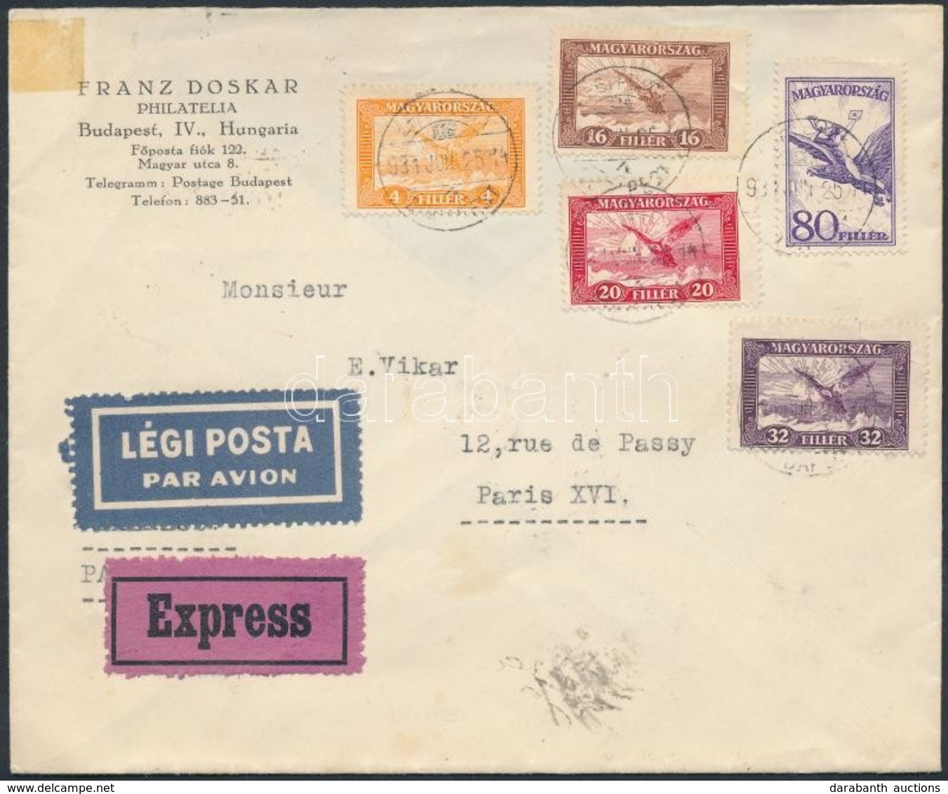 1931 Expressz Légi Levél Párizsba / Expressz Airmail Cover To Paris - Altri & Non Classificati