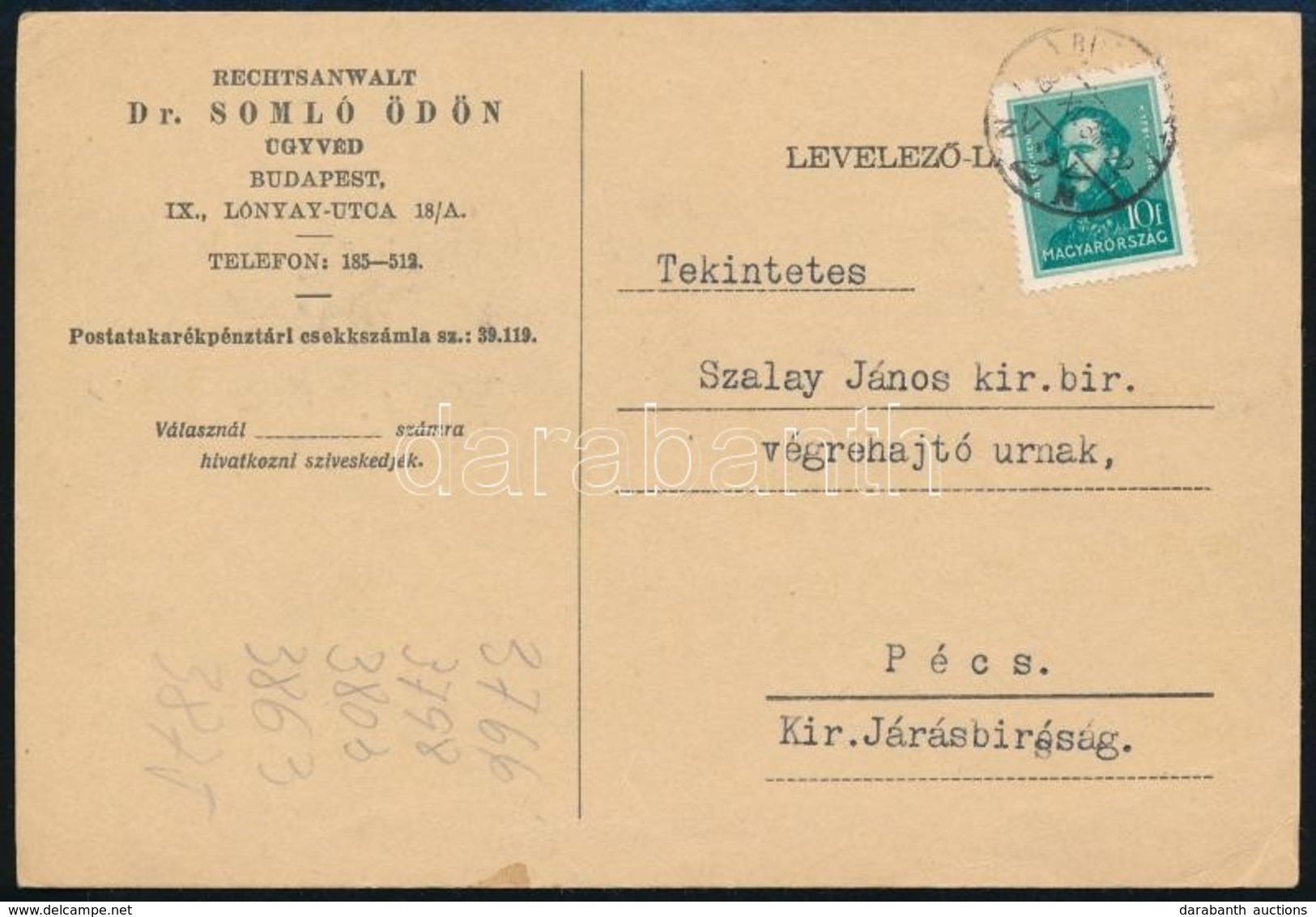 1938 Arcképek 10f Levelezőlapon Budapest - Pécs - Otros & Sin Clasificación
