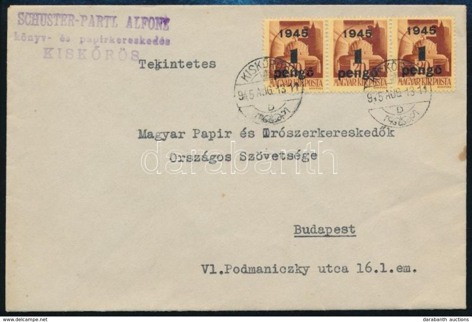 1945 (2. Díjszabás) Távolsági Levél Kisegítő 3 X 1P/20f Bérmentesítéssel - Otros & Sin Clasificación