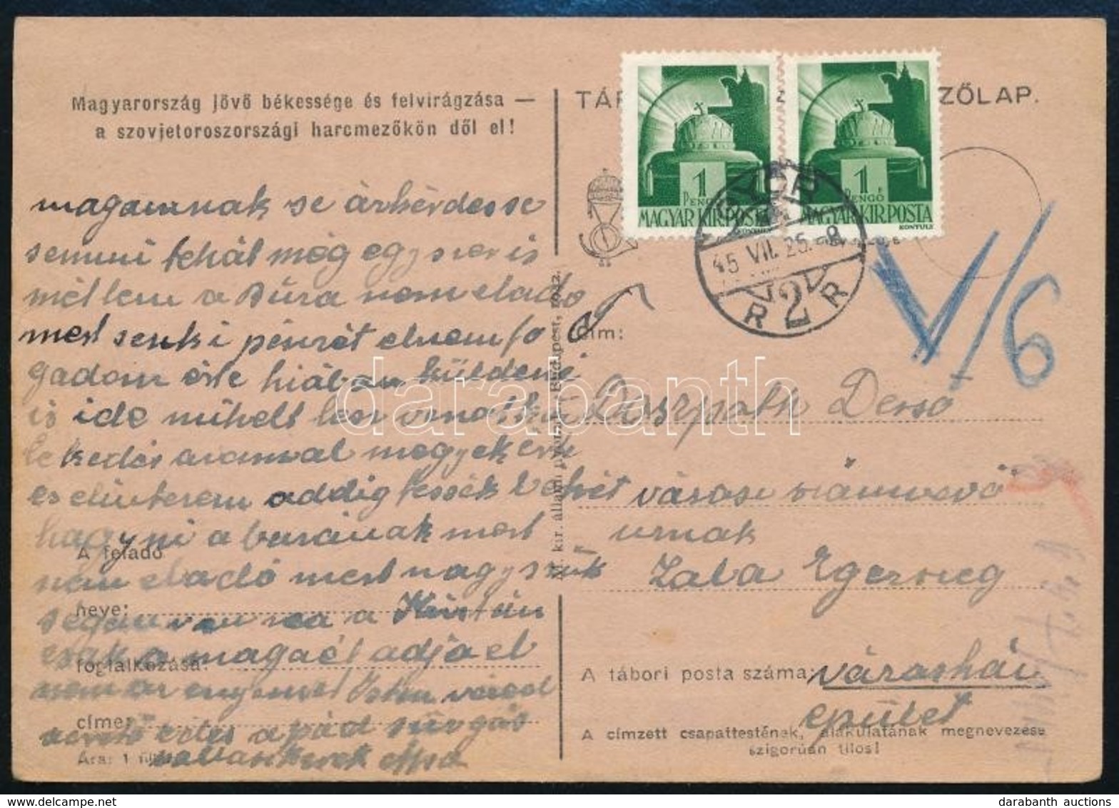 1945 (2. Díjszabás) Távolsági Levelezőlap Hadvezérek 2 X 1P Bérmentesítéssel - Sonstige & Ohne Zuordnung