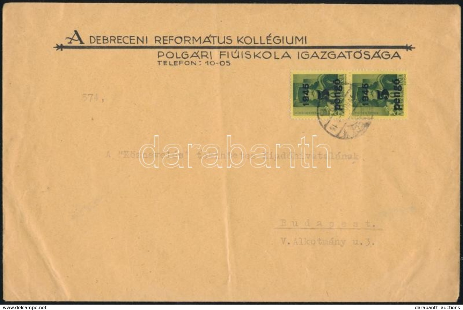 1945 (3. Díjszabás) Távolsági Levél Kisegítő 2 X 5P/8f Bérmentesítéssel - Otros & Sin Clasificación