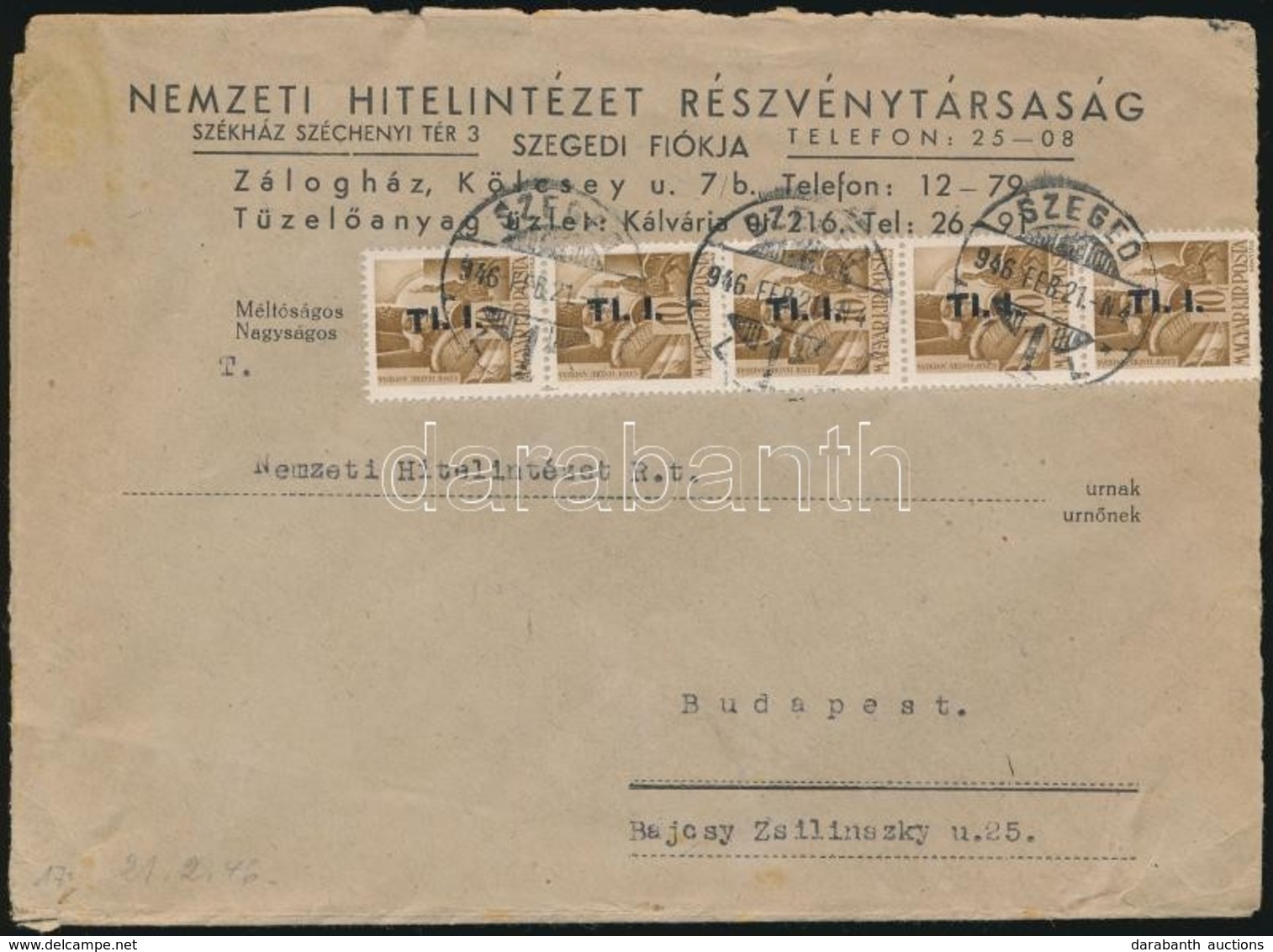 1946 (7. Díjszabás) Távolsági Levél Betűs 5 X TI.I./10f Bérmentesítéssel - Sonstige & Ohne Zuordnung