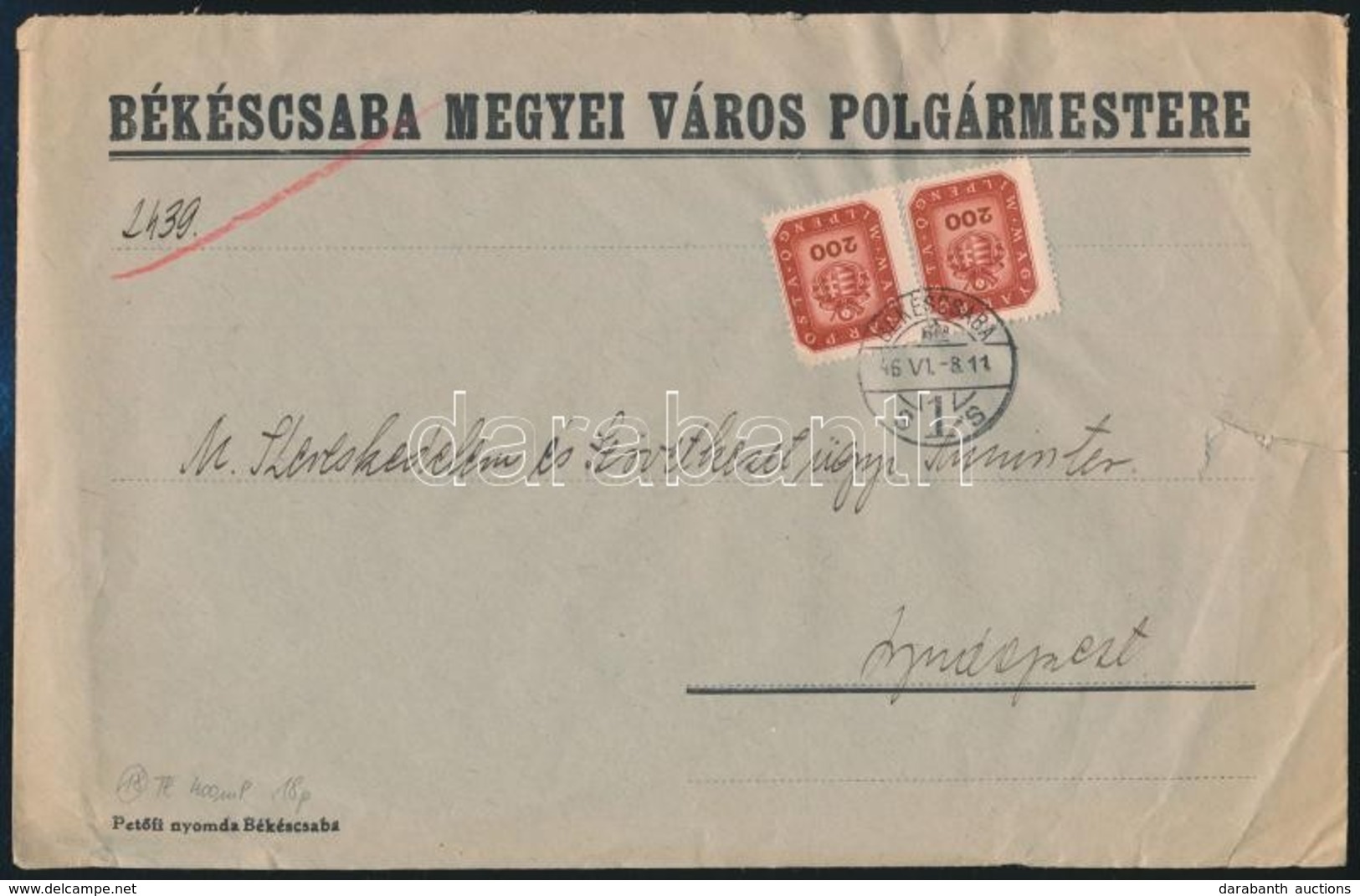 1946 (18. Díjszabás) Távolsági Levél Milpengős 2 X 200mP Bérmentesítéssel - Otros & Sin Clasificación