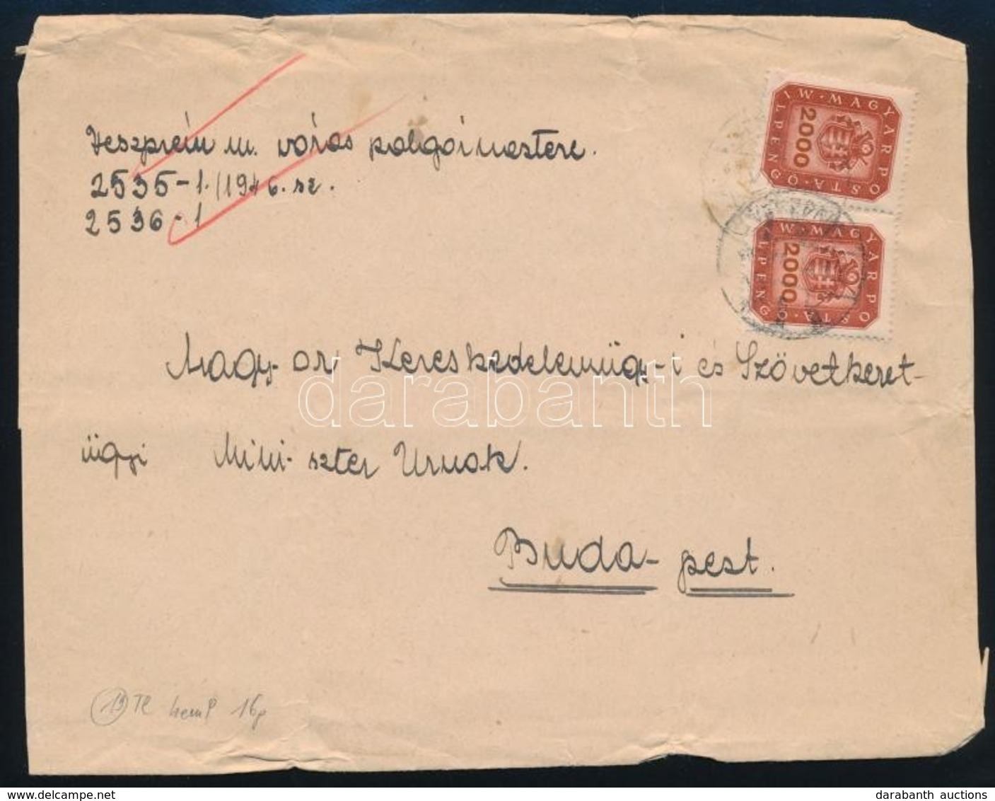 1946 (19. Díjszabás) Távolsági Levél Milpengős 2 X 2000mP Bérmentesítéssel - Otros & Sin Clasificación