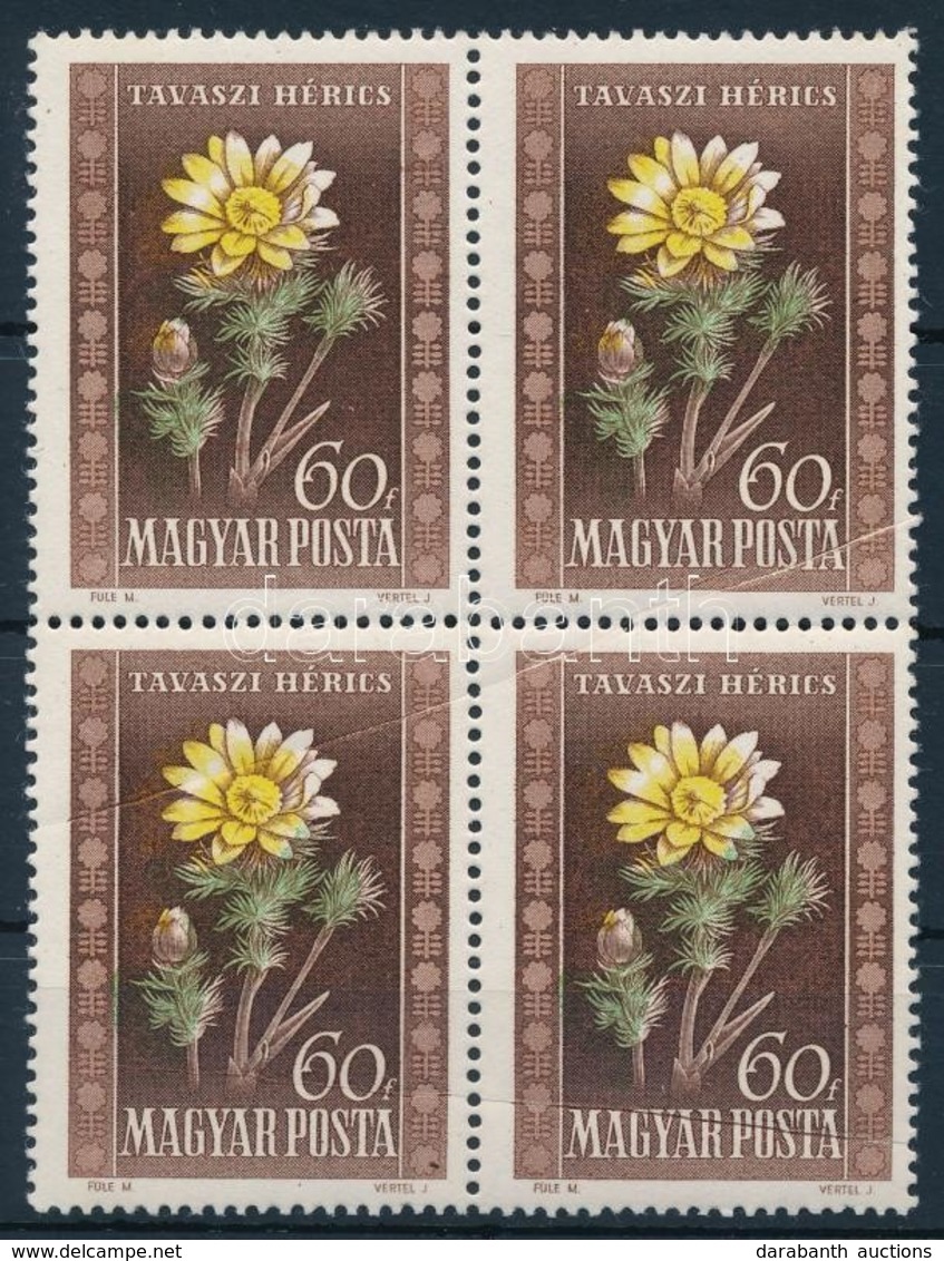 ** 1950 Virág 60f Négyestömb Több Papírránccal / Mi 1114 Block Of 4 With Multiple Paper Crease - Otros & Sin Clasificación