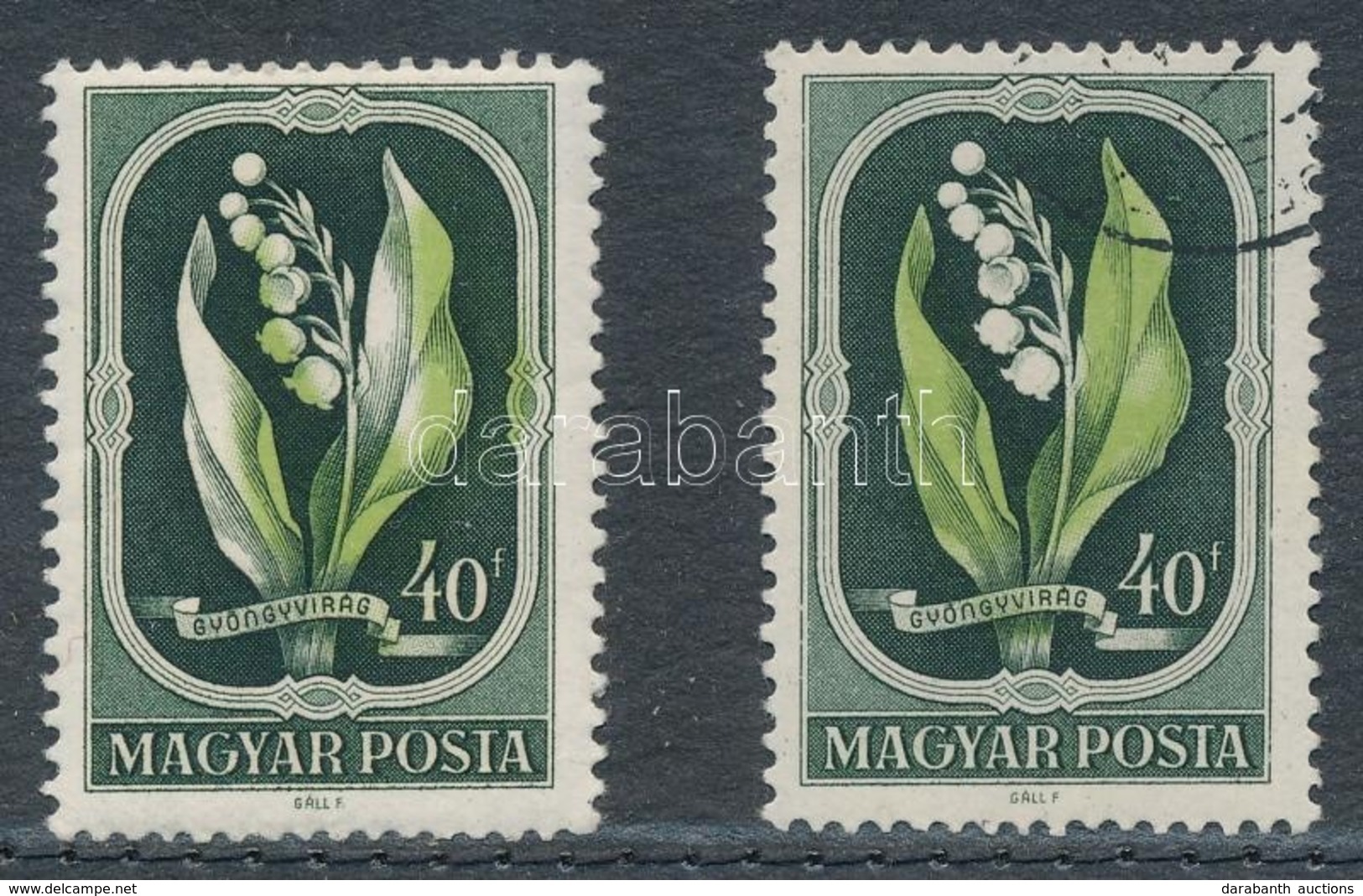 ** 1951 Virág II. 40f A Zöld Szín 5 Mm-es Elcsúszásával / Mi 1209 Shifted Green Colour - Otros & Sin Clasificación