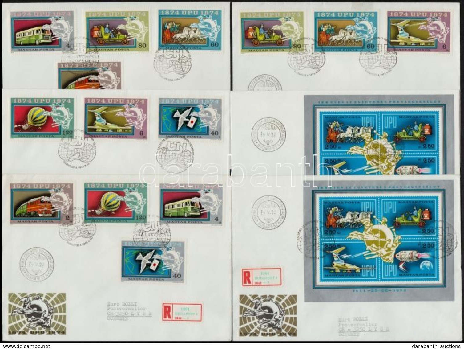 1974 UPU Sor + Blokk 2-2 FDC + 3 Emléklap + Szignált Emléklap A Sor 2 értékével (4.650) - Sonstige & Ohne Zuordnung