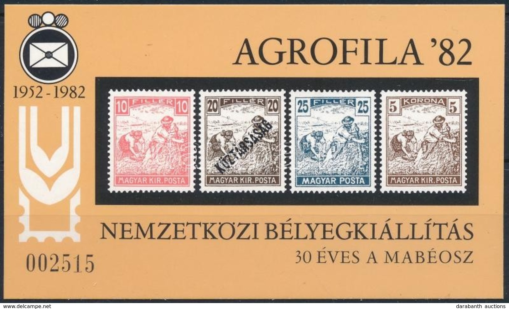 ** 1982 Agrofila Vágott Emlékív Vastag Papíron (3.000) - Otros & Sin Clasificación