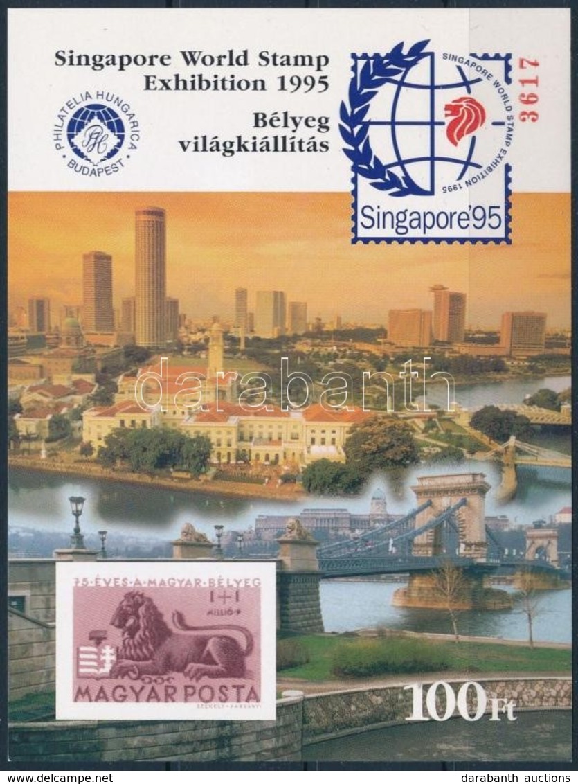 ** 1995 Singapore - Bélyeg Világkiállítás Emlékív Piros Sorszámmal Kartonpapíron 'A PHILATELIA HUGARICA AJÁNDÉKA' (3.000 - Altri & Non Classificati