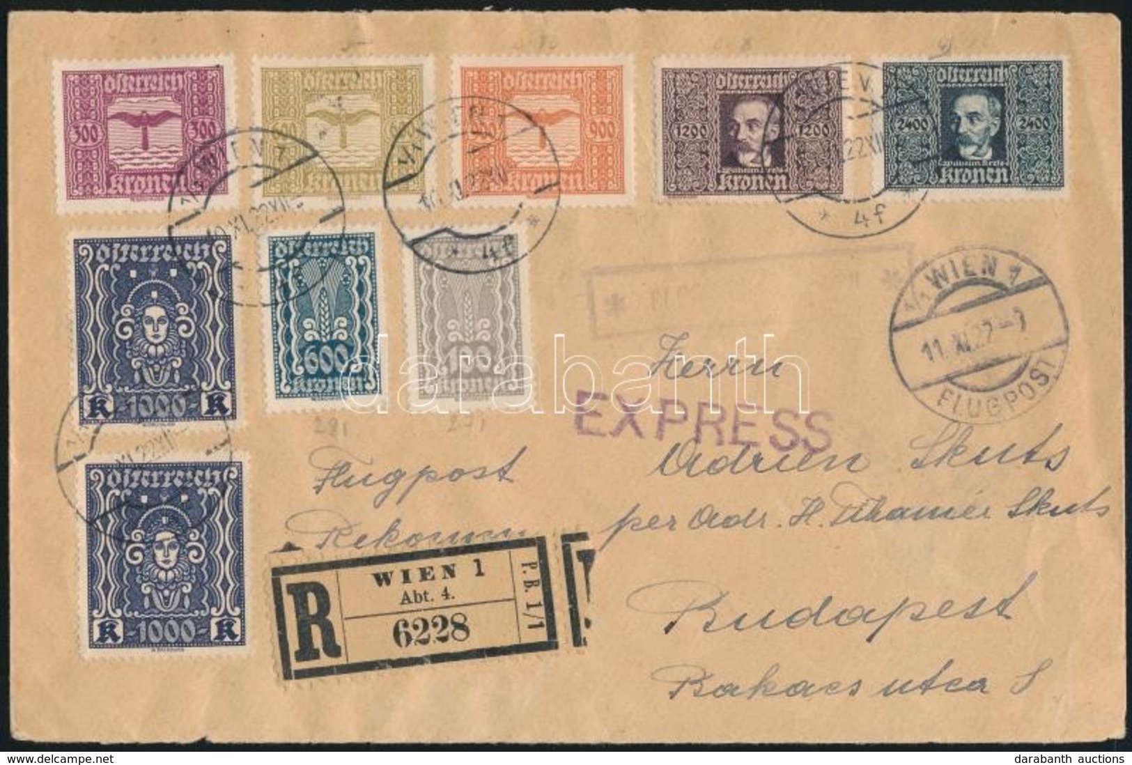 1922.11.10. (10. Inflációs Díjszabás) Expressz Ajánlott Légi Levél Budapestre / Registered Express Cover To Hungary - Sonstige & Ohne Zuordnung