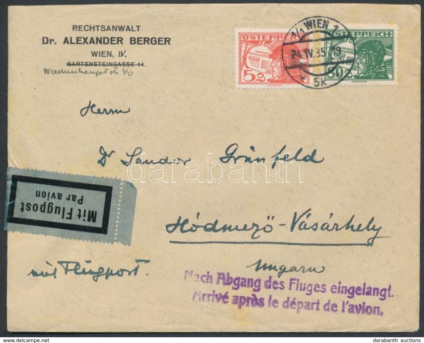 1935 Légi Levél Hódmezővásárhelyre / Airmail Cover To Hungary - Otros & Sin Clasificación