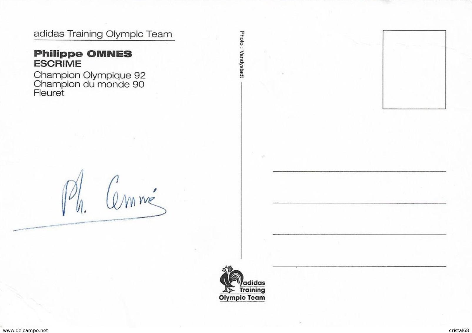 OMNES Philippe - Carte Postale éditée Par ADIDAS - Autographe Du Sportif Au Verso (Voir 2 SCANS). - Escrime