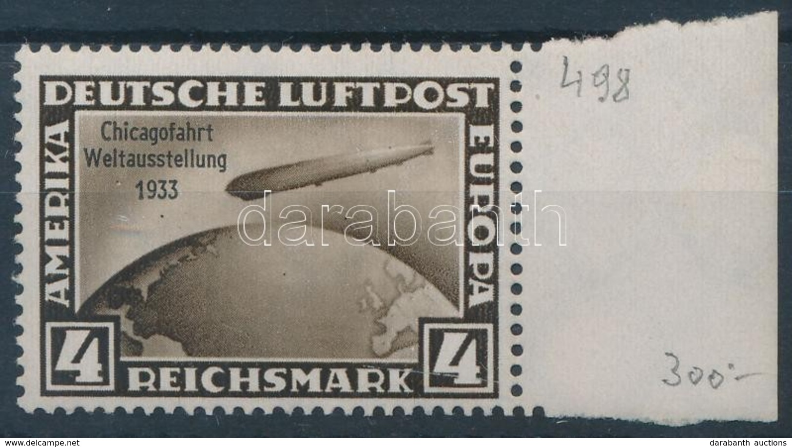 ** 1933 Zeppelin - Chicago ívszéli Mi 498 - Altri & Non Classificati