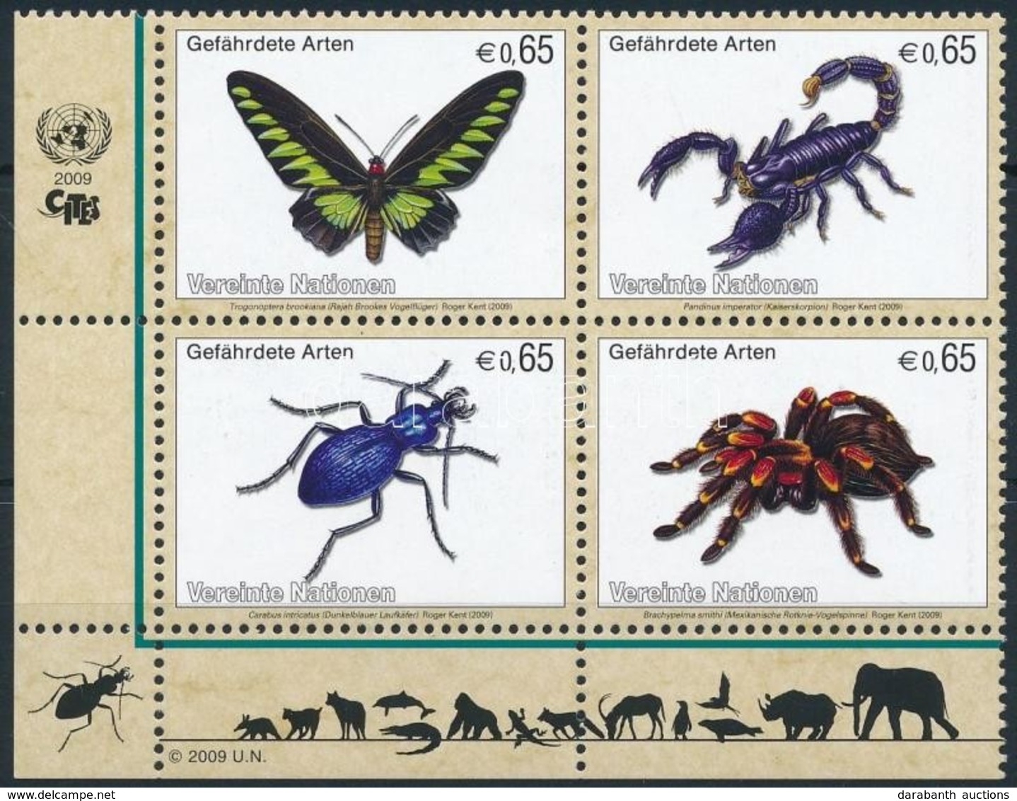 ** 2009 Veszélyeztetett állatok: Rovarok és Pókfélék ívsarki Négyestömb Mi 588-591 - Sonstige & Ohne Zuordnung