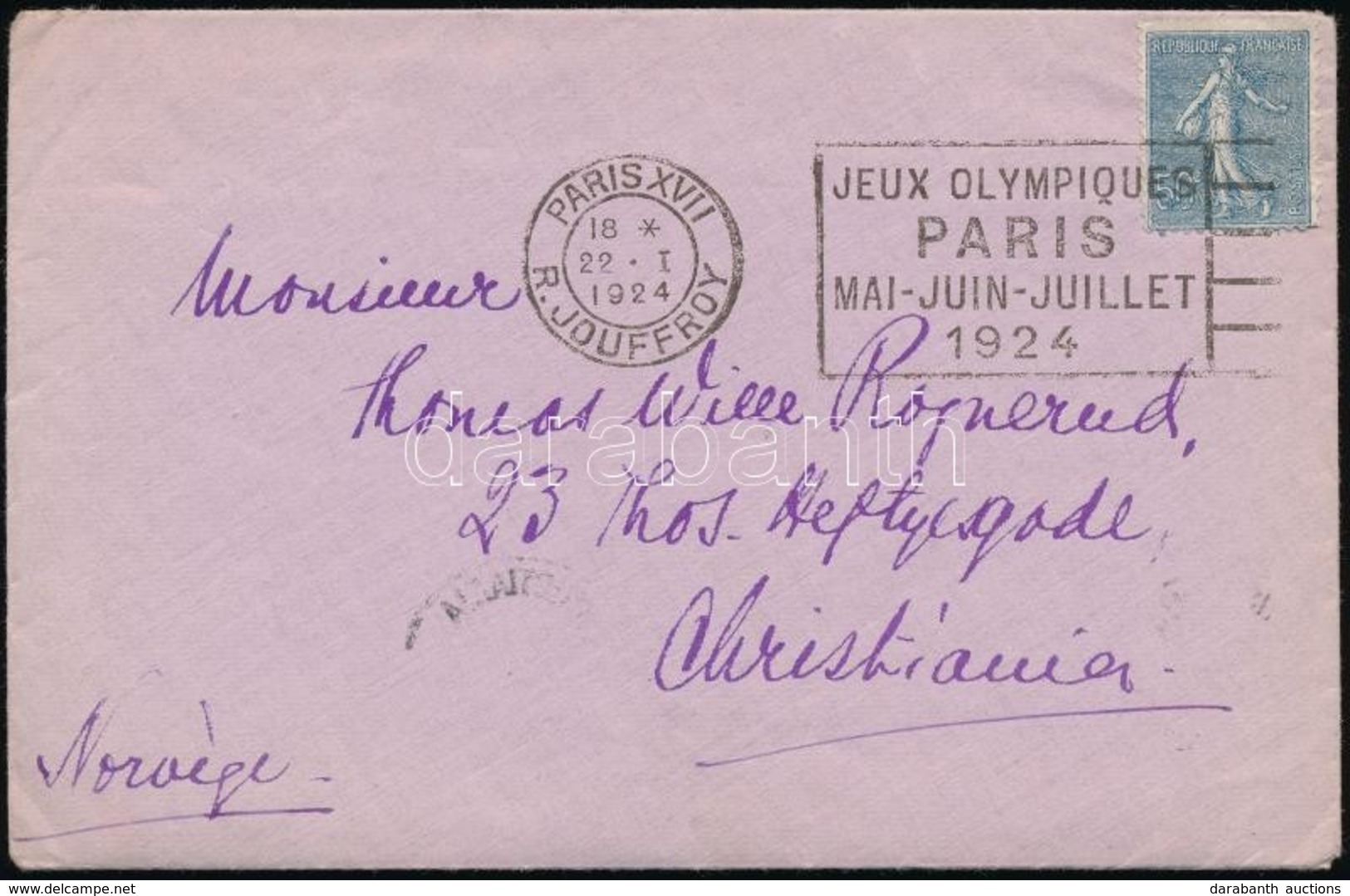 1924 Levél A Párizsi Olimpia Reklámbélyegzővel Norvégiába / Olympic Games Advirtising Postmark On Cover To Norway - Sonstige & Ohne Zuordnung