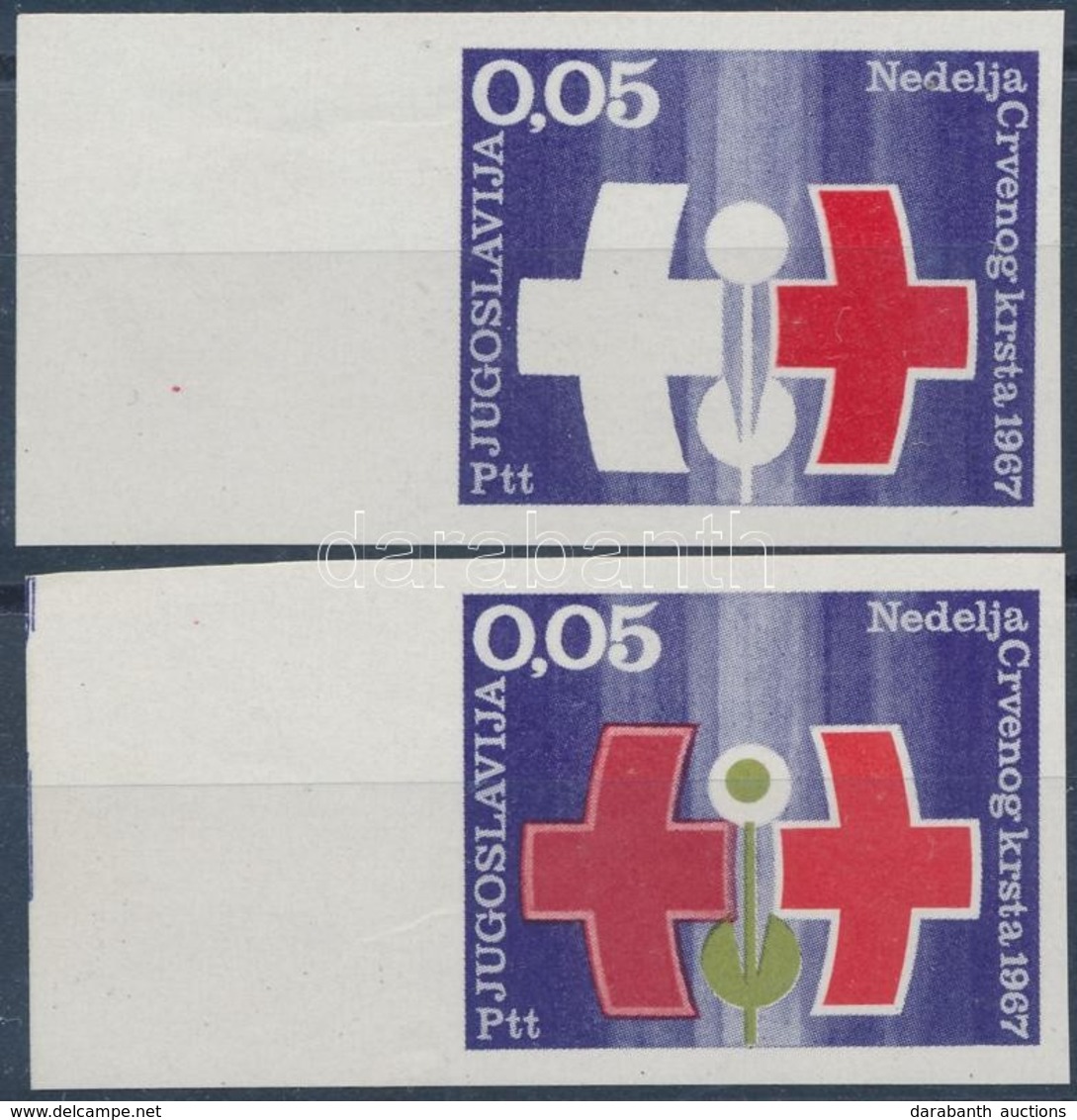 ** 1967 Vöröskereszt Kényszerfelár ívszéli Bélyeg Mi 33 U + FU Olajzöld Színnyomat Nélkül + Vágott - Altri & Non Classificati