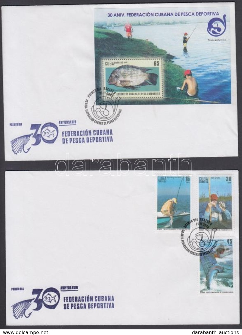 2009 30 éves A Kubai Sporthorgászat Egyesület 3 érték Mi 5322-5324 + Blokk Mi 270 2 Db FDC-n - Otros & Sin Clasificación