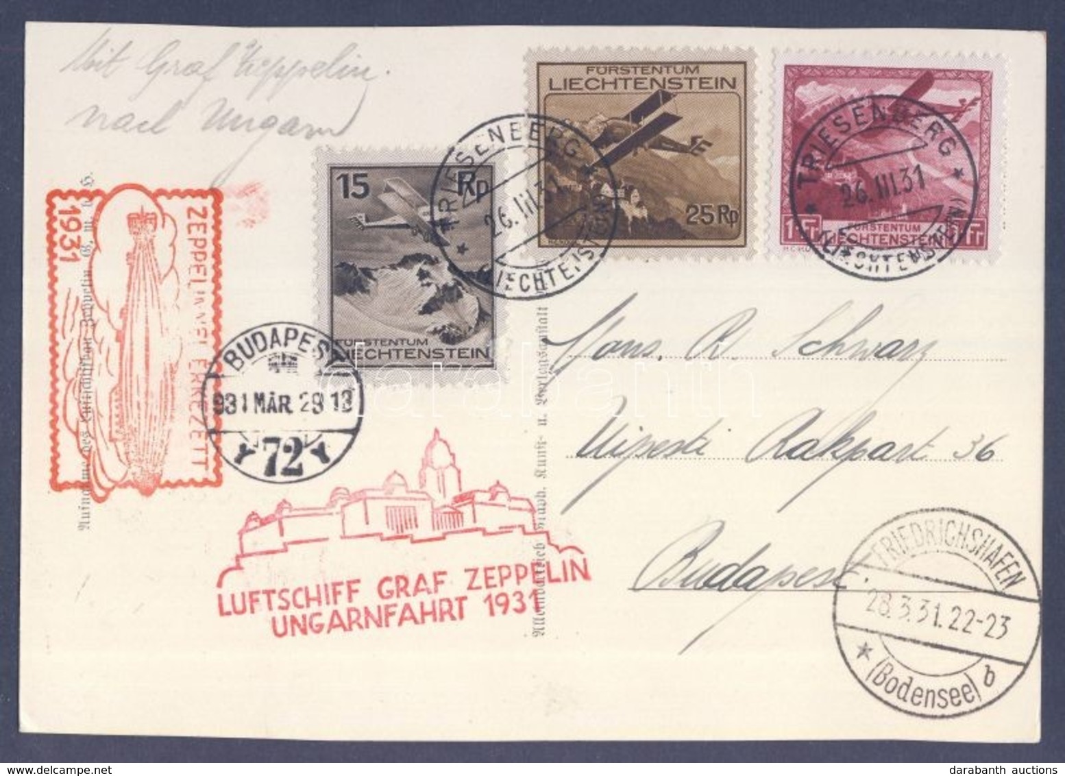 1931 Zeppelin Magyarországi útja, Képeslap Budapestre / Zeppelin Flight To Hungary, Postcard To Budapest - Otros & Sin Clasificación