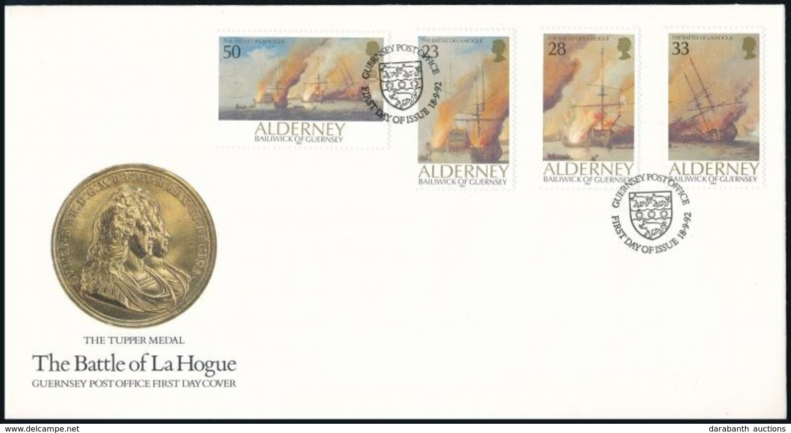 1992 La Hogue Tengeri Csata 300. évfordulója Sor FDC,
300th Anniversary Of Sea Battle Of La Hogue Set On FDC
Mi 55-58 - Otros & Sin Clasificación