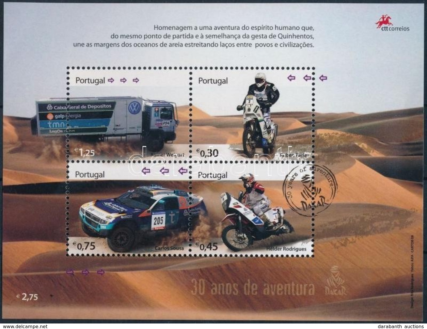 ** 2008 30 éves A Dakar Rally Blokk Mi 263 - Altri & Non Classificati