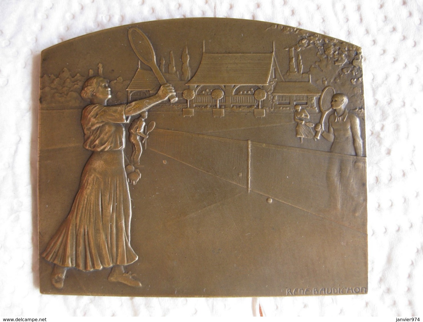 Médaille Tennis Féminin, Tournois De Noel 1927 Offert Par Le Petit Méridional, Herault , Par R. Baudichon - Autres & Non Classés