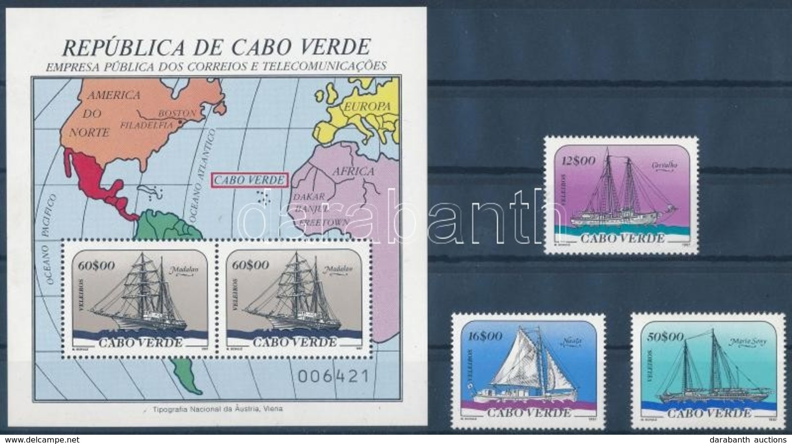 ** 1987 Vitorlás Hajók Sor + Blokk,
Sailing Boat Set + Block
Mi 523-525 + 11 - Altri & Non Classificati