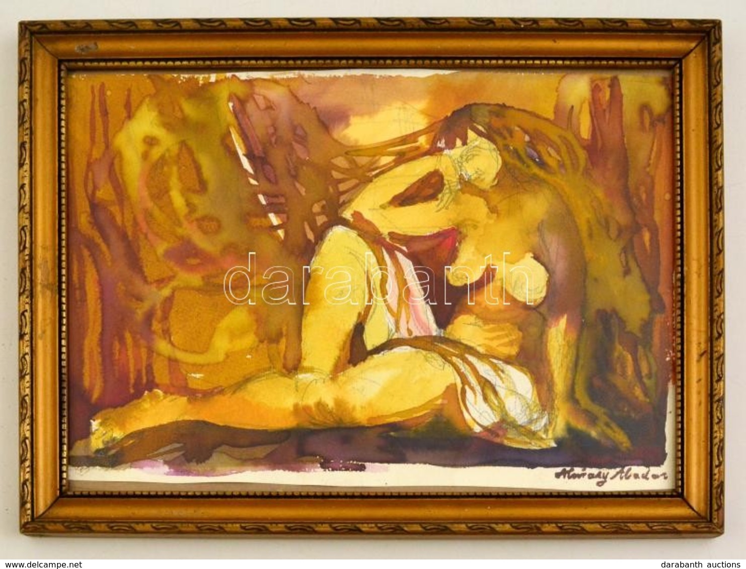 Almásy Jelzéssel: Ülő Női Félakt. Akvarell-ceruza, Papír, üvegezett Keretben, 22×30 Cm - Otros & Sin Clasificación