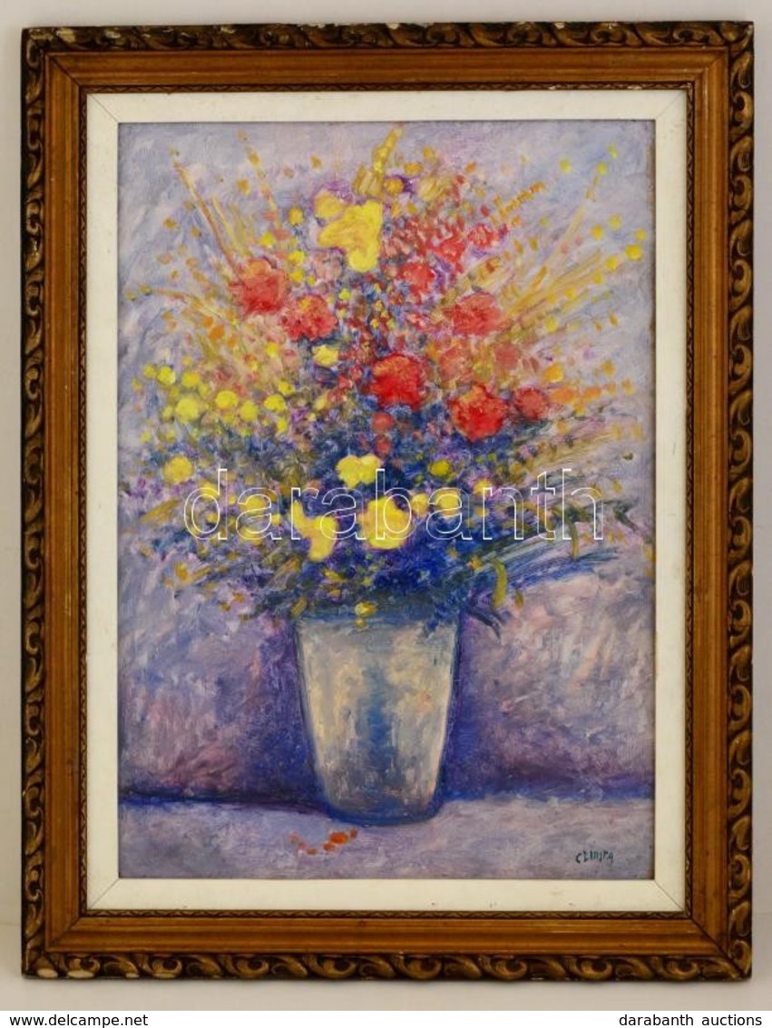 Czimra Jelzéssel: Virágcsendélet. Olaj, Karton, üvegezett Keretben, 70×50 Cm - Sonstige & Ohne Zuordnung