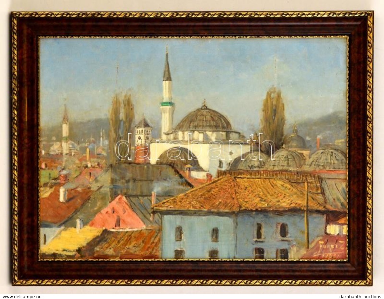 Fürst Zsigmond (1870-?):  Pécsi Háztetők. Olaj, Vászon (sérült), Jelzett, Keretben, 43×61 Cm - Otros & Sin Clasificación