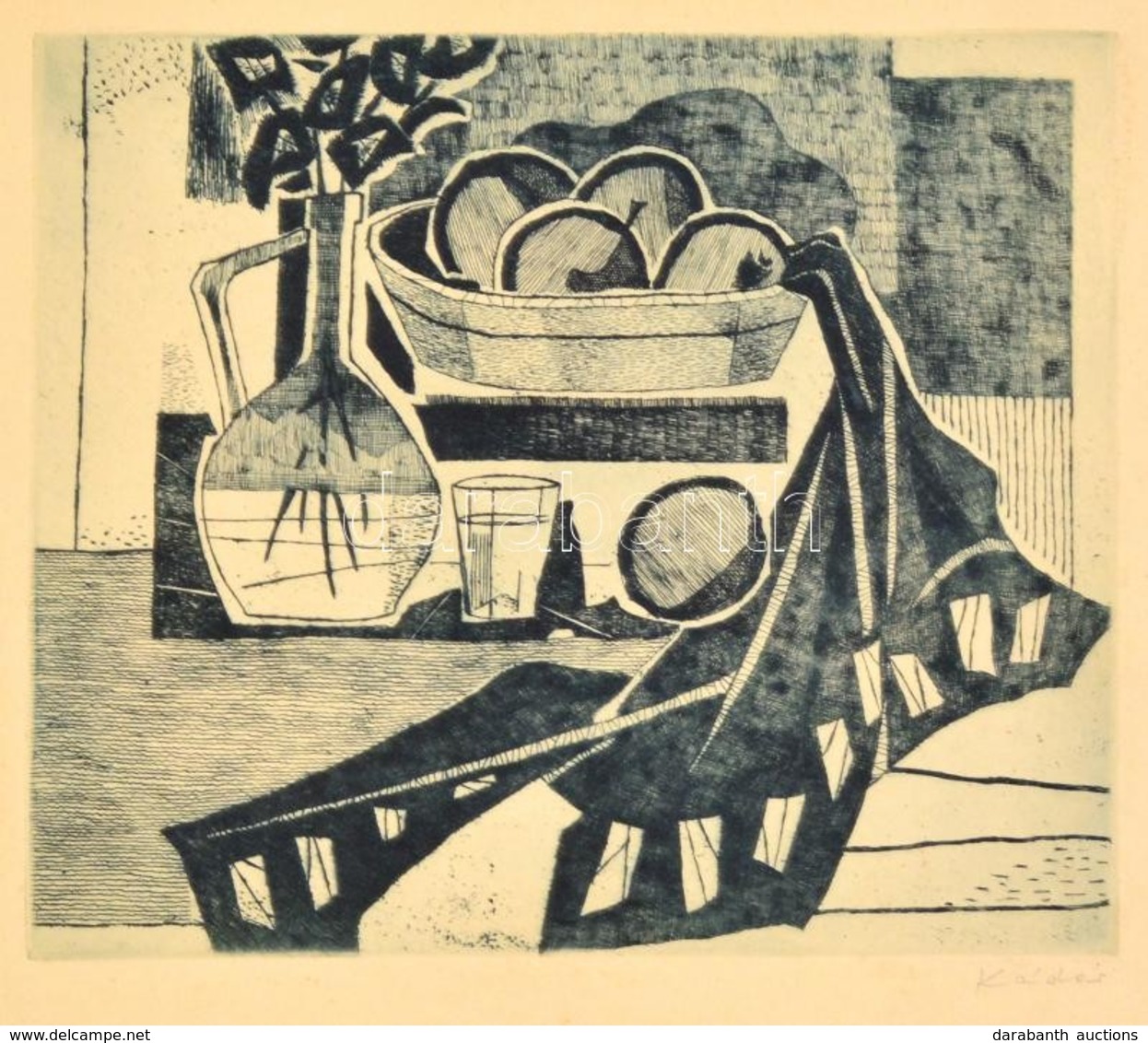 Kádár György (1912-2002): Asztali Csendélet. Rézkarc, Papír, Jelzett, 24,5×29 Cm - Altri & Non Classificati